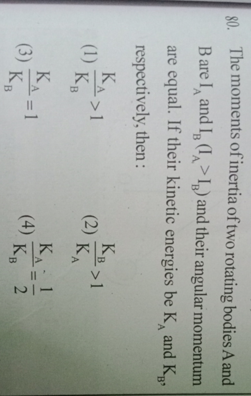 80. The moments of inertia of two rotating bodies A and B are IA​ and 