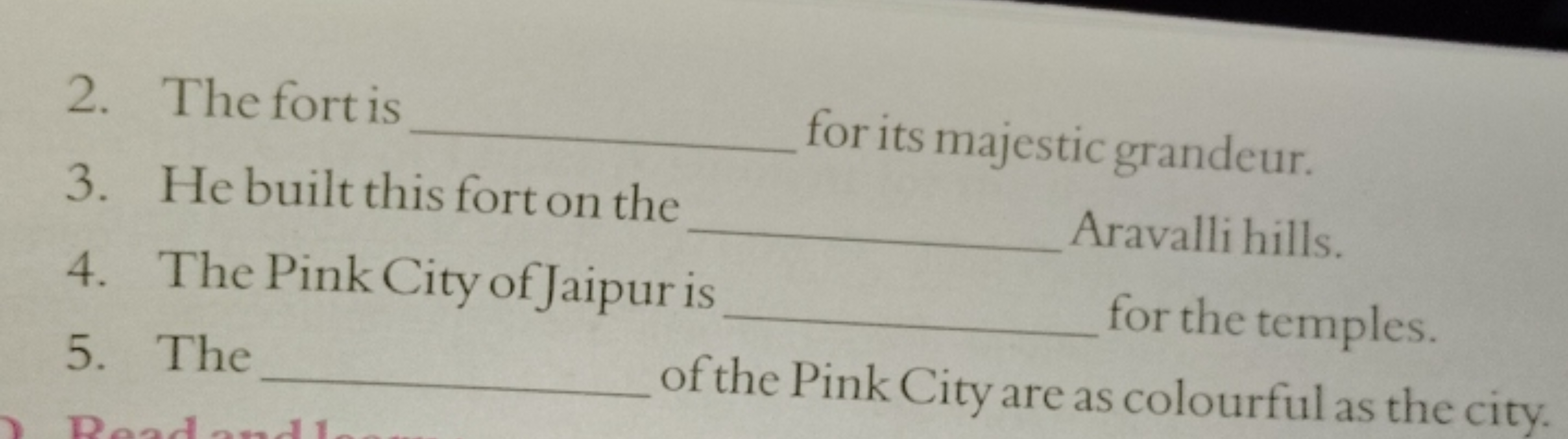 2. The fort is 
3. He built this fort on the 
4. The Pink City of Jaip