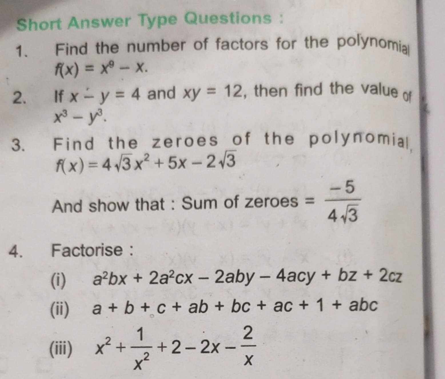 Short Answer Type Questions :
1. Find the number of factors for the po