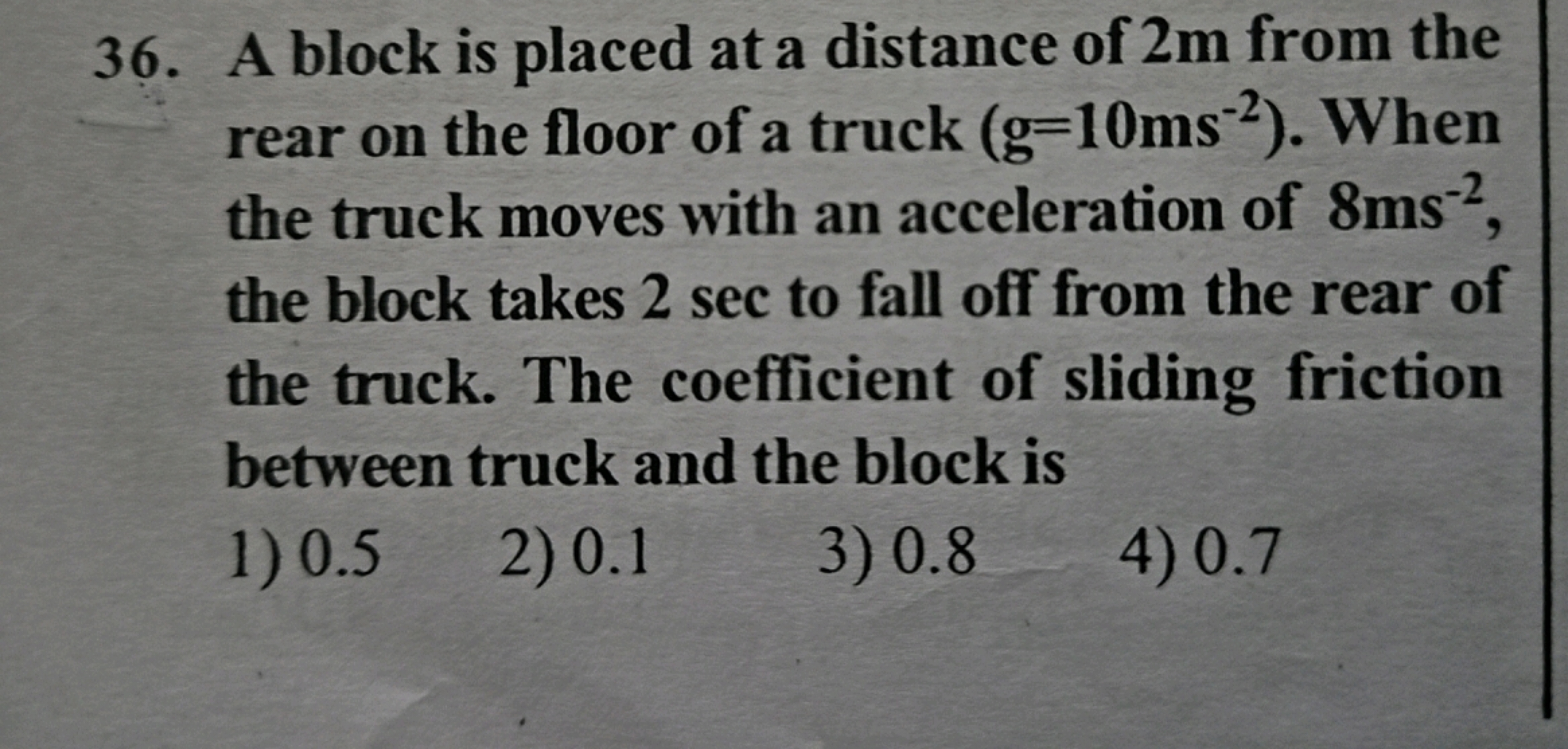 36. A block is placed at a distance of 2m from the rear on the floor o