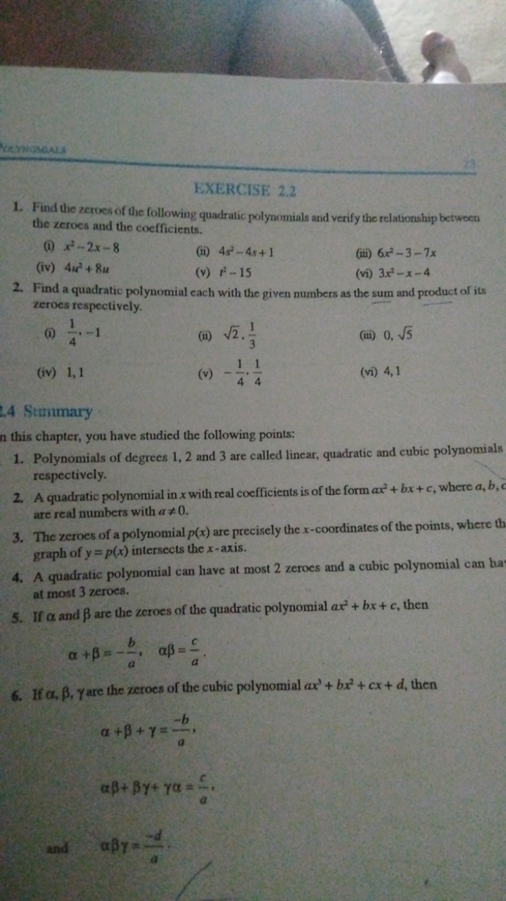 Revingmans

EXERCISE 2.2
1. Find the zeroes of the following quadratic