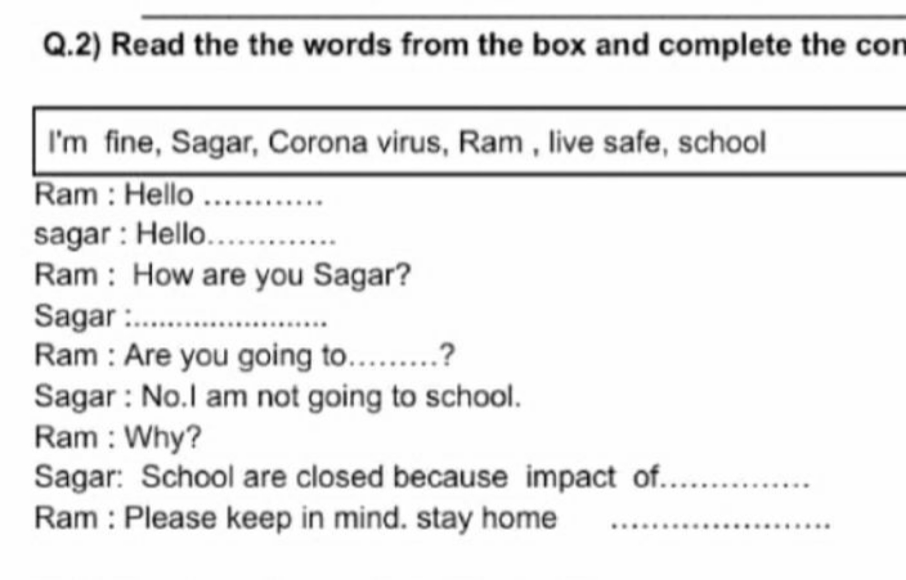 Q.2) Read the the words from the box and complete the con
\begin{tabul