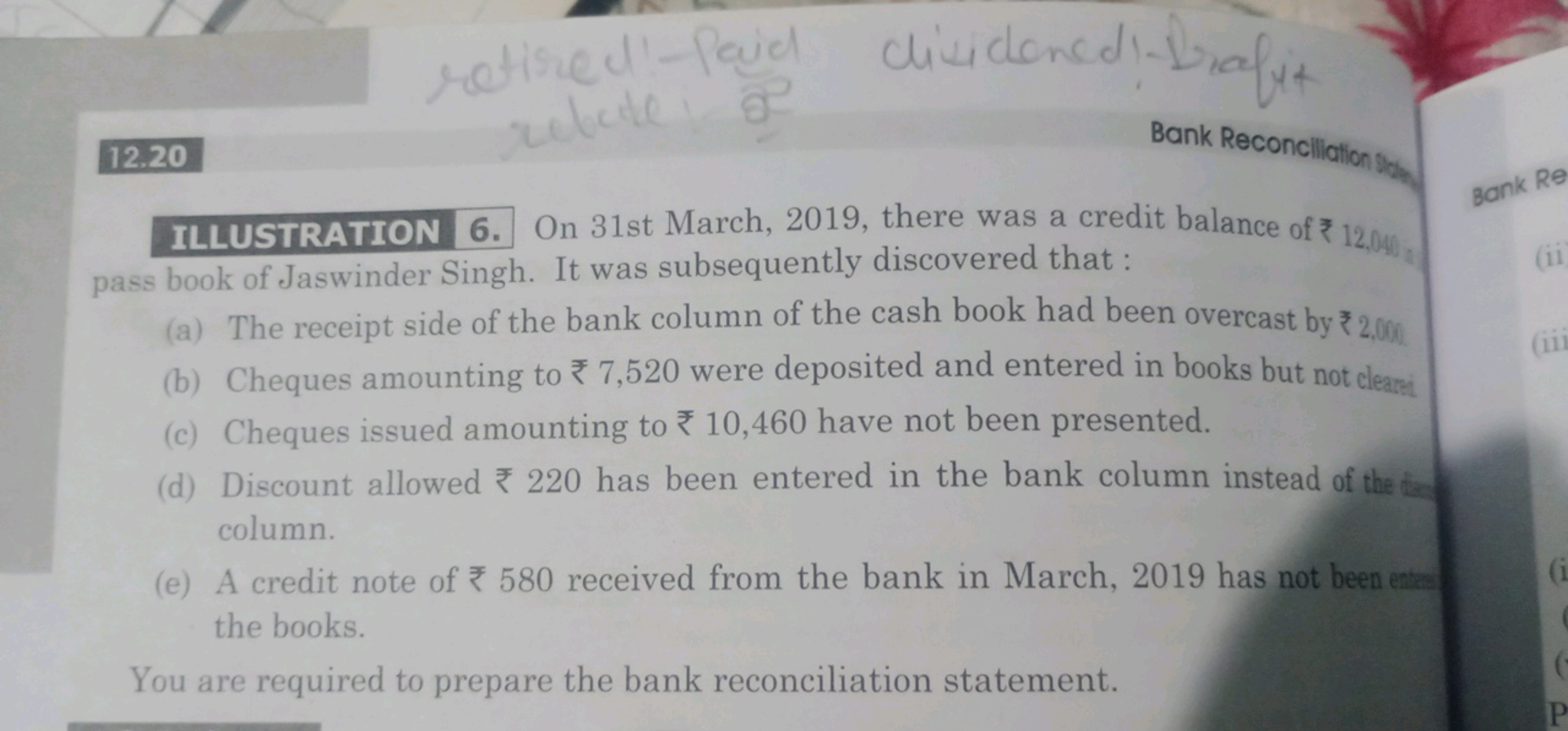 12.20
Bank Reconcillation slent
ILLUSTRATION 6. On 31st March, 2019, t