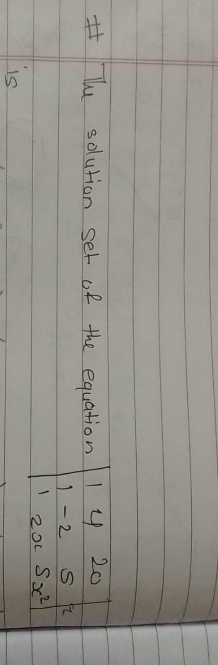 The solution set of the equation ∣∣​111​4−22x​2055x2​∣∣​=