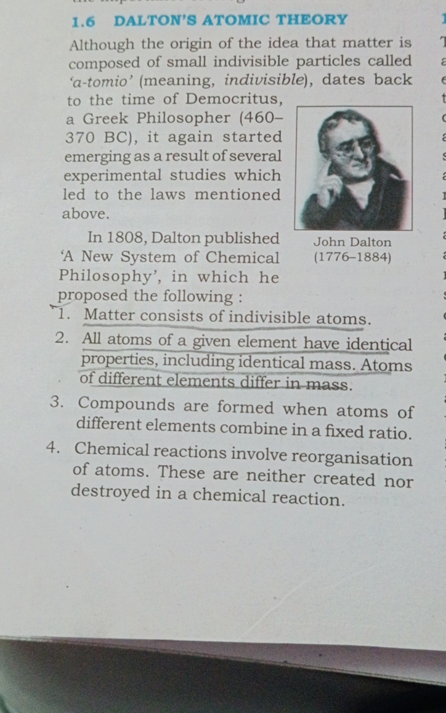 1.6 DALTON'S ATOMIC THEORY

Although the origin of the idea that matte