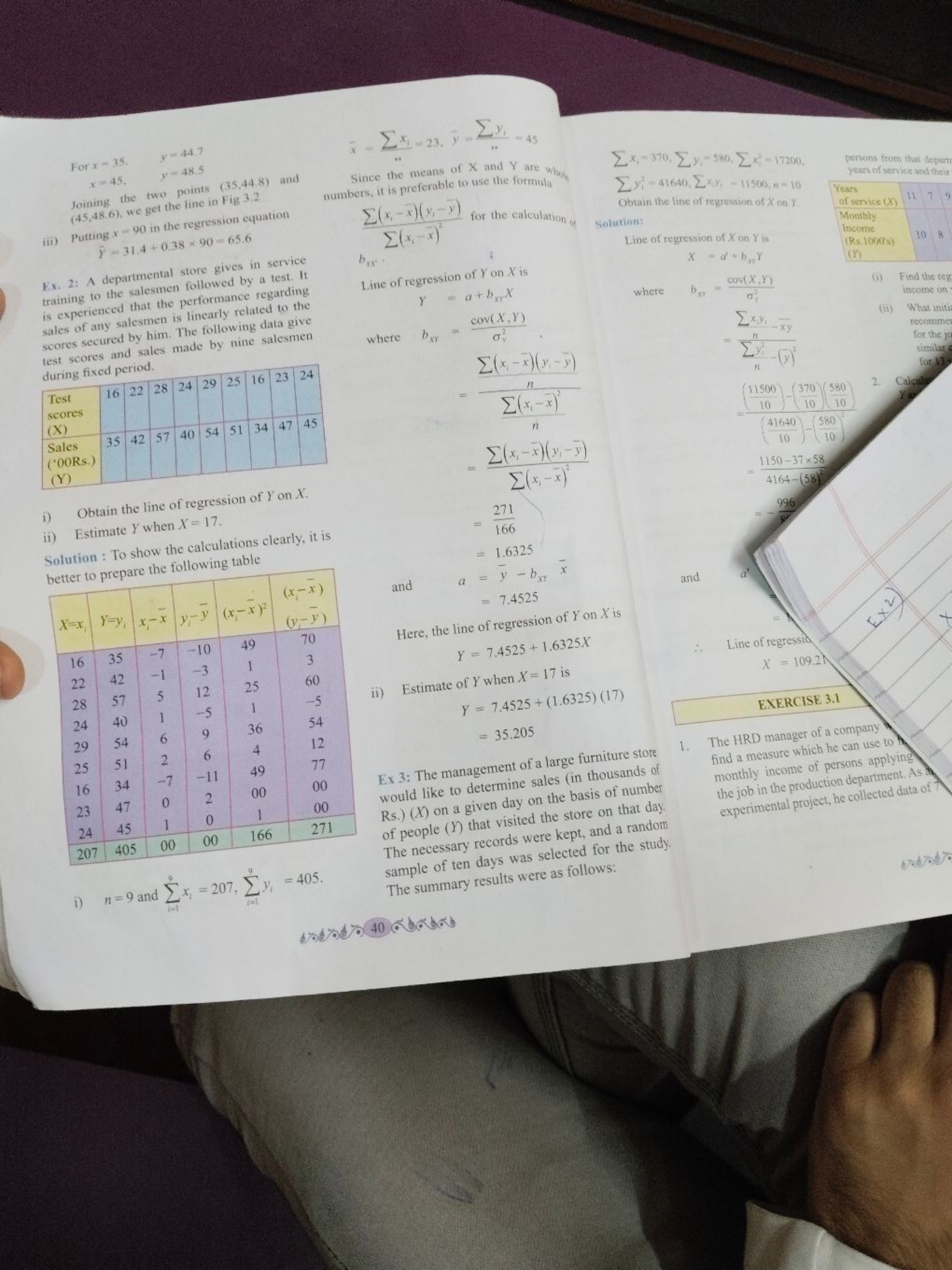 For x=35.y=44.7
x=35.x=45.​y=48.5 noint ​

Joining the two points (35,