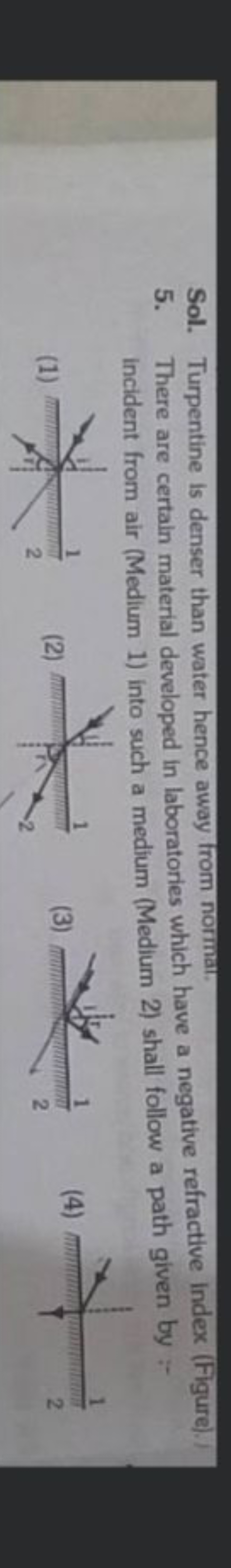 Sol. Turpentine is denser than water hence away from normal:
5. There 