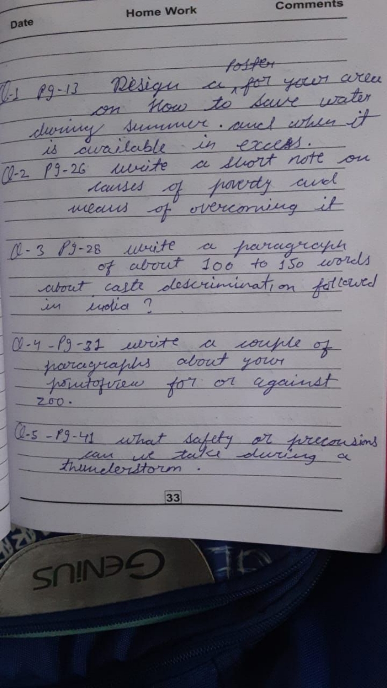 Home Work
Comments
Date

C-1 Pg-13 Design a for your area on How to sa