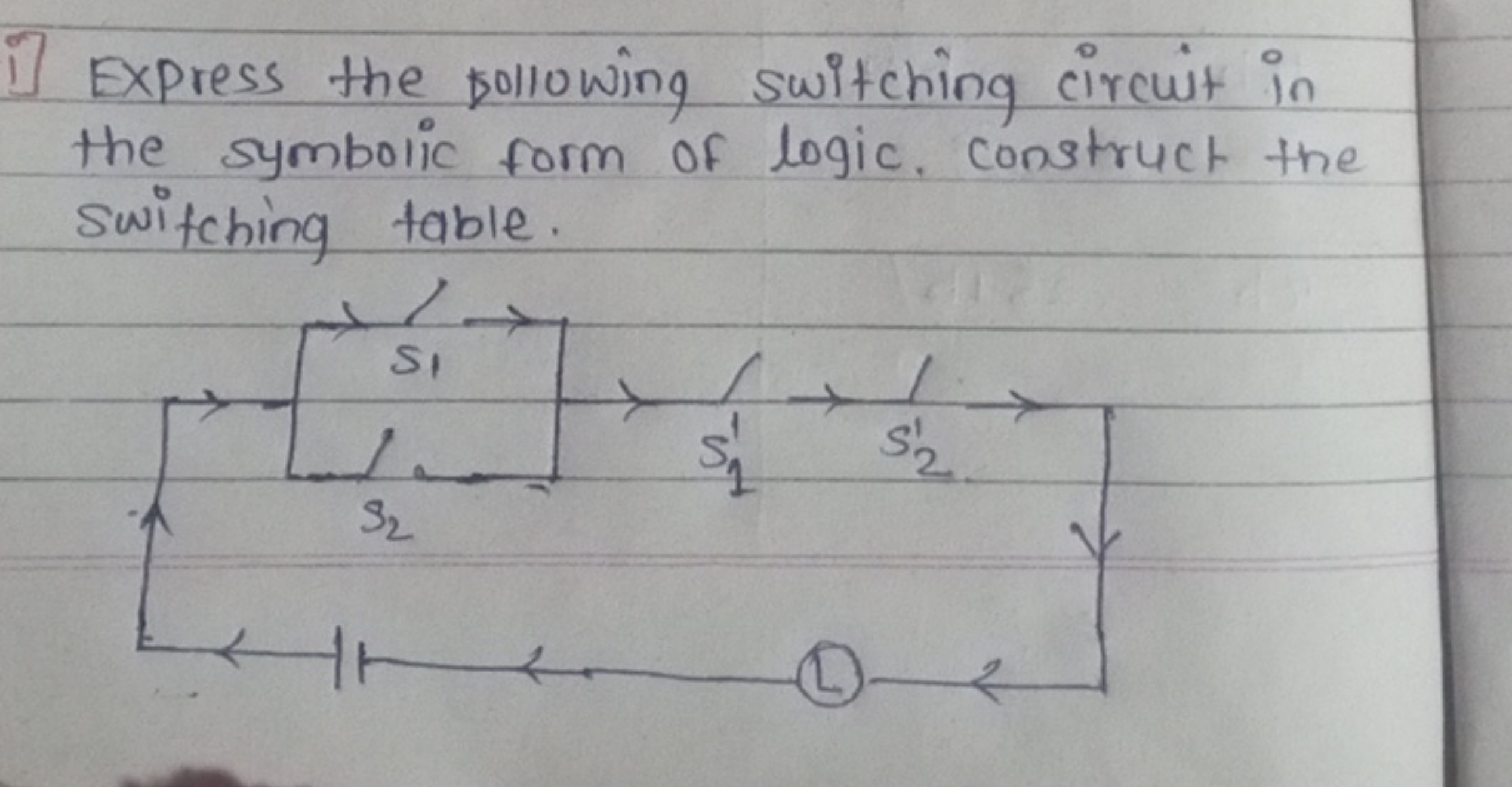 1] Express the following switching circuit in the symbolic form of log