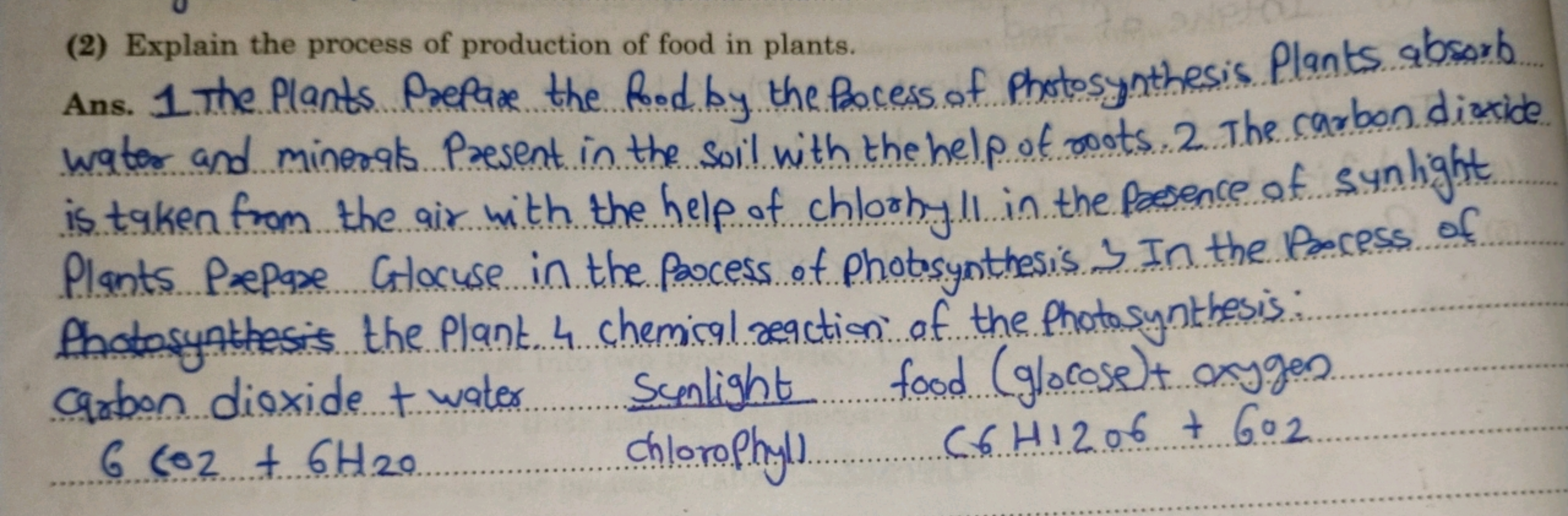 (2) Explain the process of production of food in plants.

Ans. 1 The P