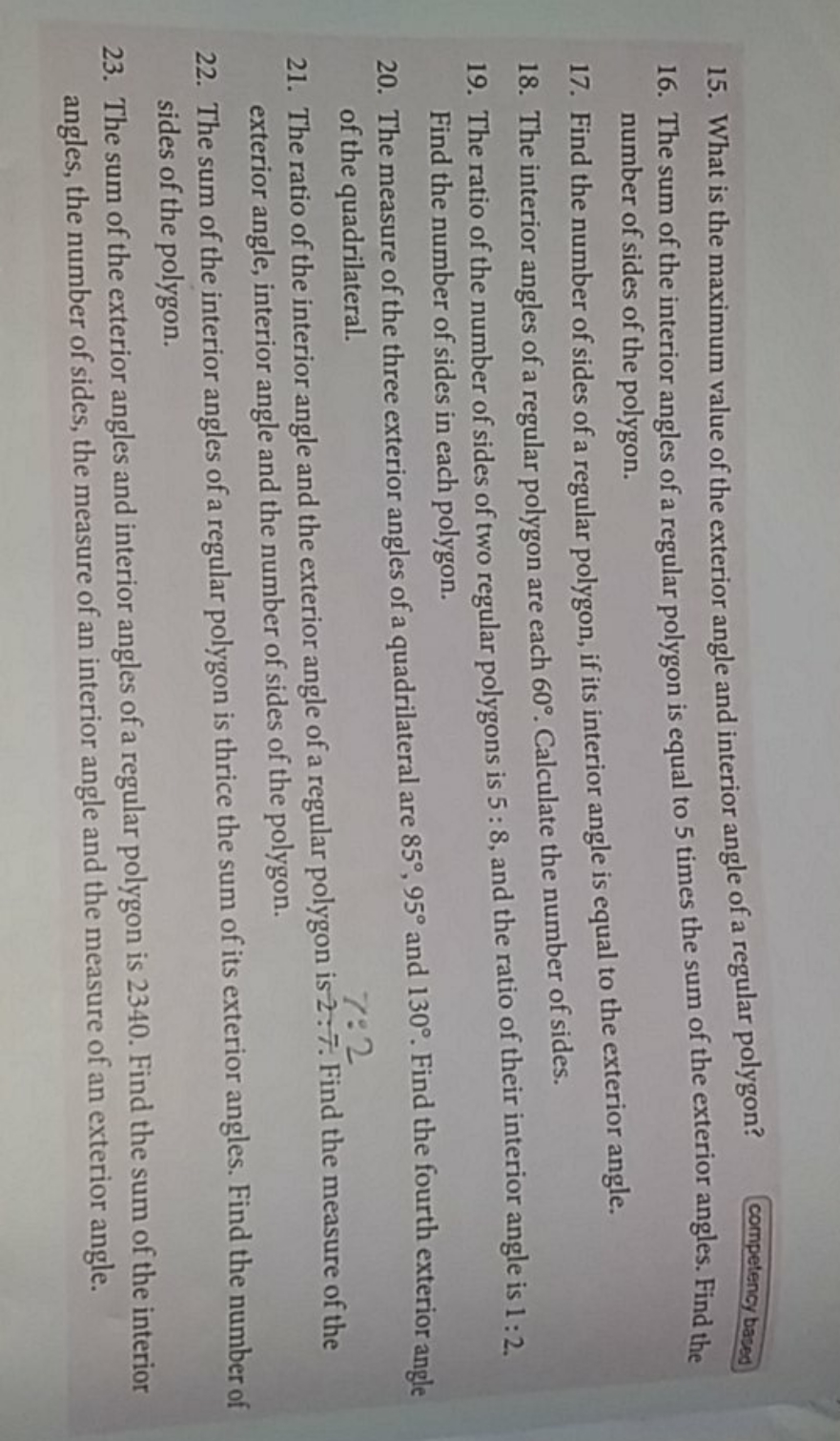 15. What is the maximum value of the exterior angle and interior angle
