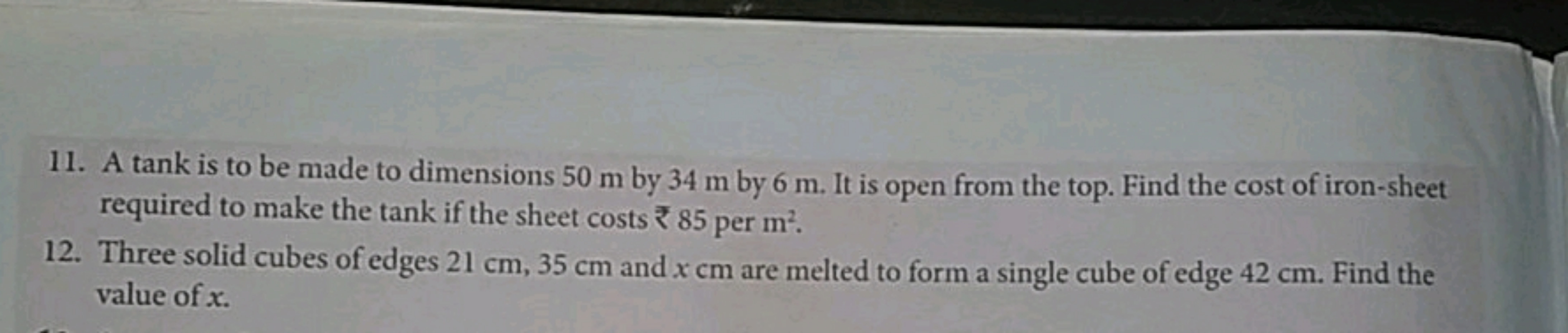 11. A tank is to be made to dimensions 50 m by 34 m by 6 m . It is ope