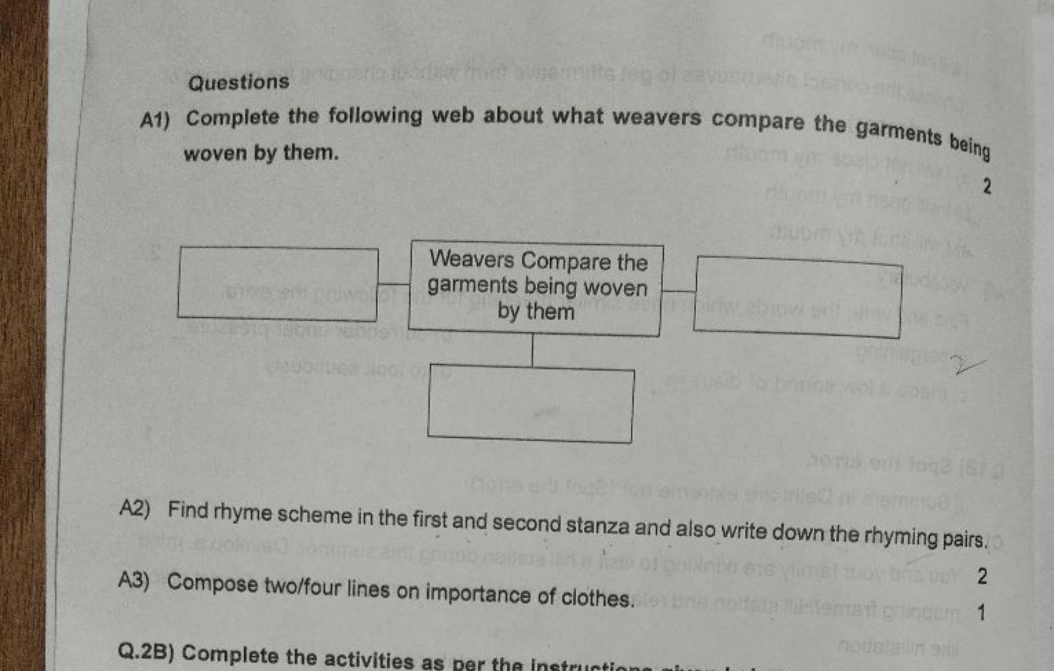 Questions
A1) Complete the following web about what weavers compare th