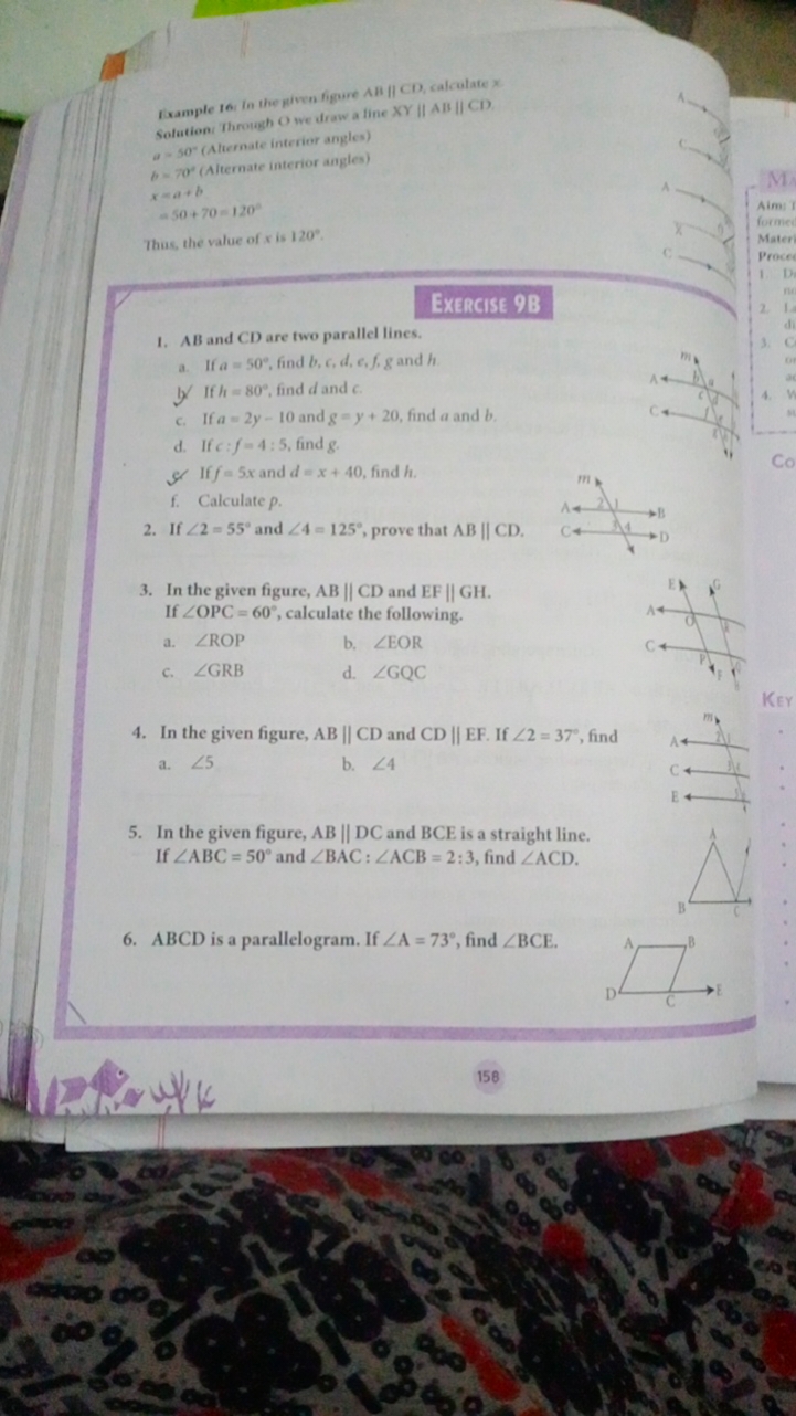 Exercise 9B
1. AB and CD are two parallel lines.
a. If a=50∘, find b,c