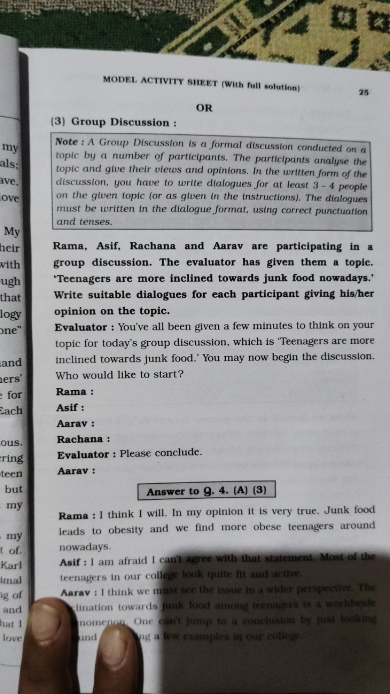 MODEL ACTIVITY SHEET (With full solution)
25
OR
(3) Group Discussion :