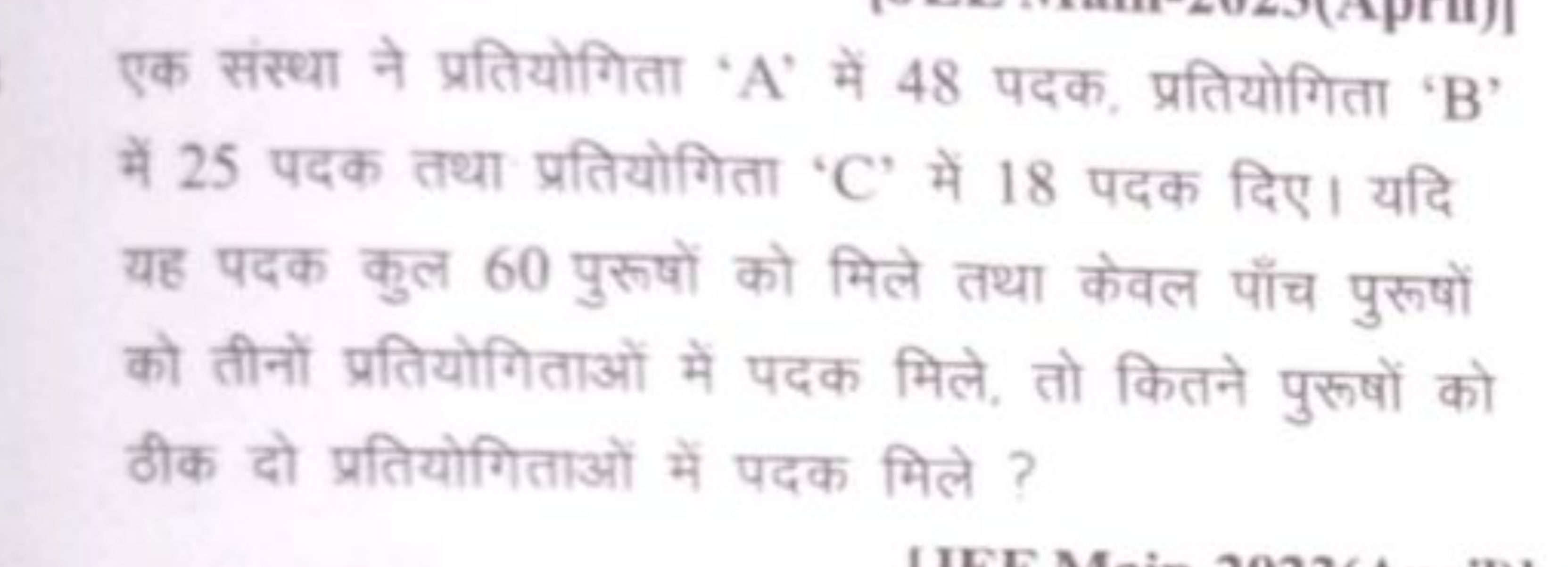 एक संस्था ने प्रतियोगिता ' A ' में 48 पदक, प्रतियोगिता ' B ' में 25 पद