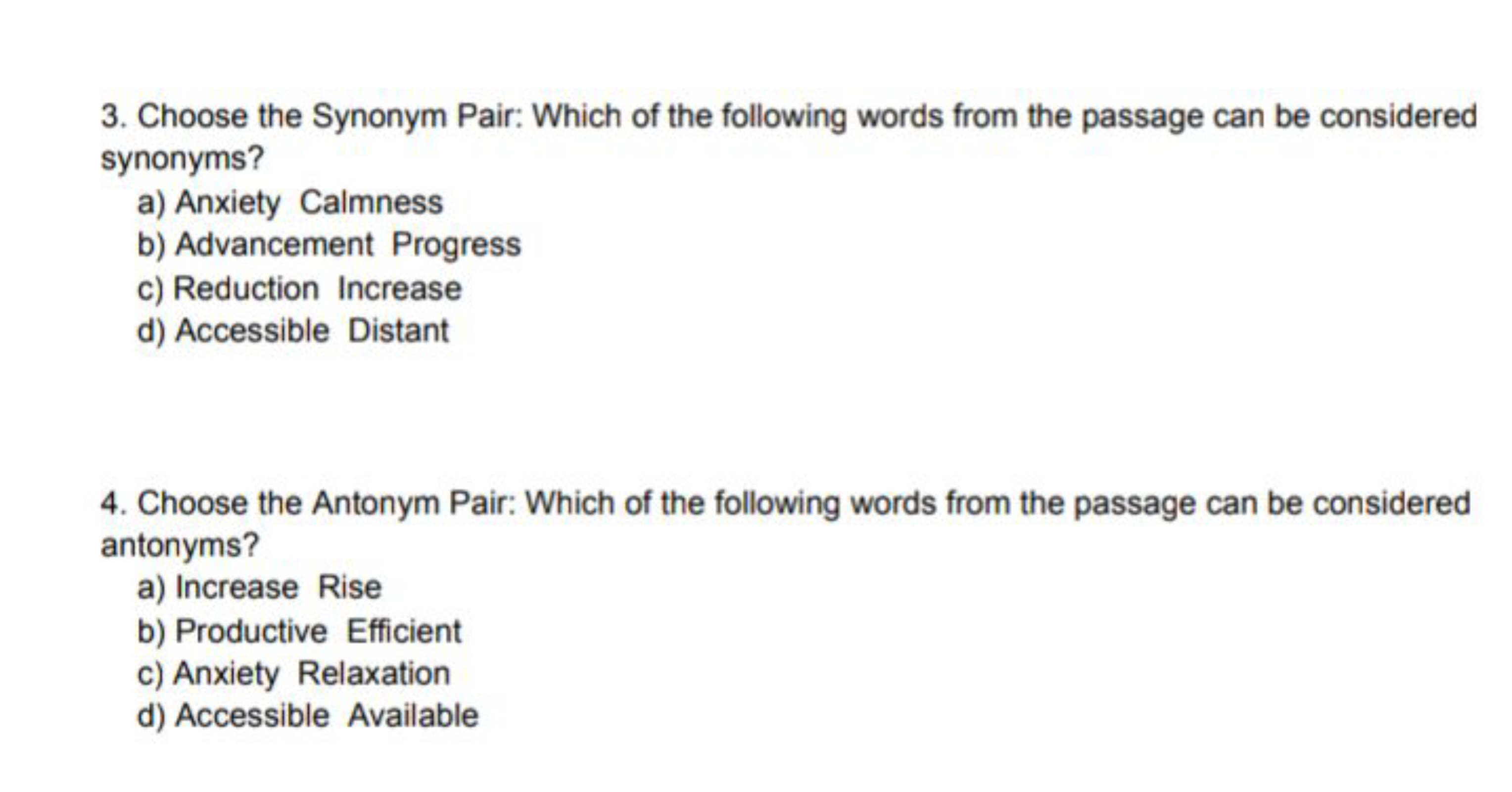 3. Choose the Synonym Pair: Which of the following words from the pass