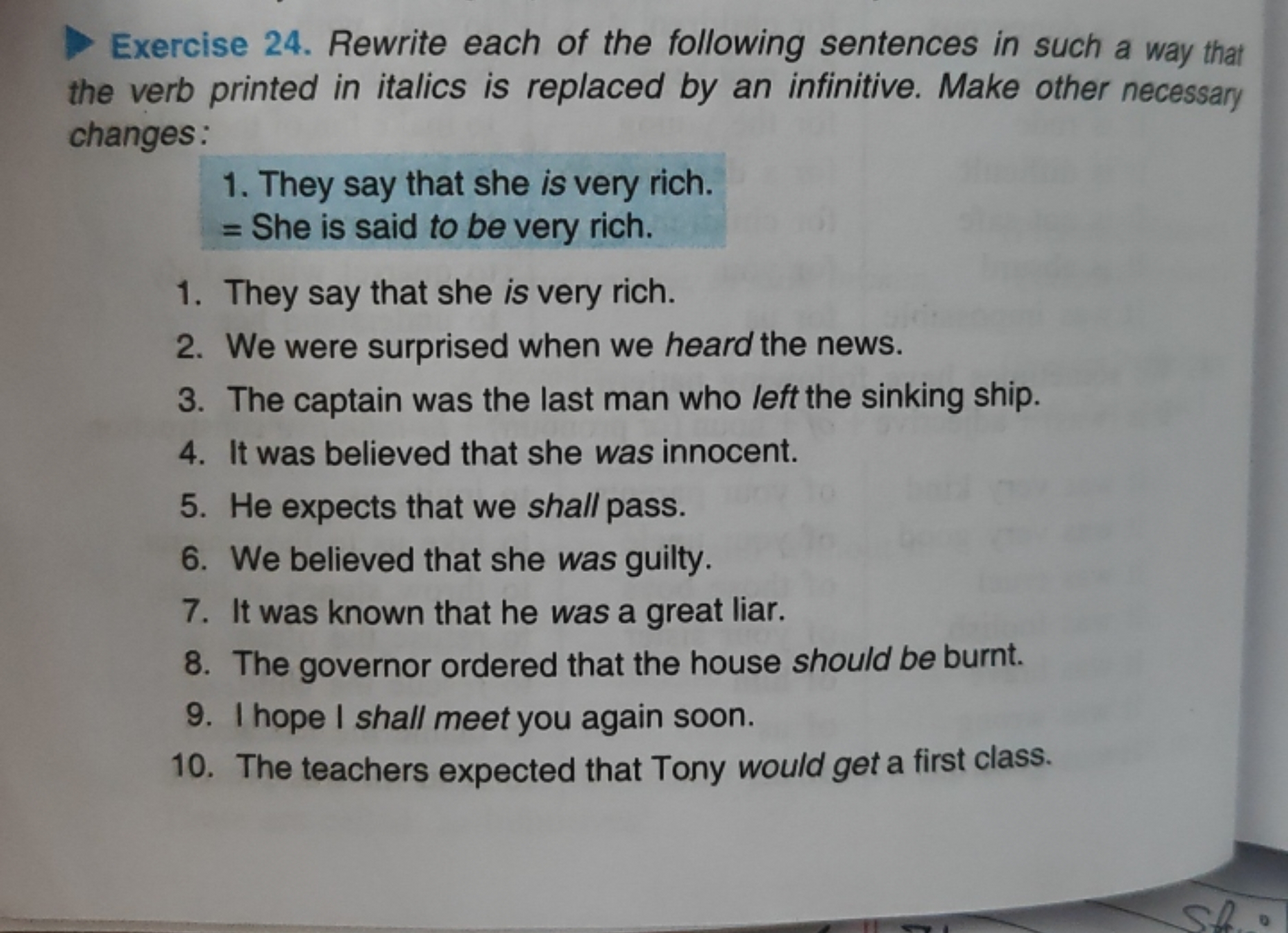 Exercise 24. Rewrite each of the following sentences in such a way tha