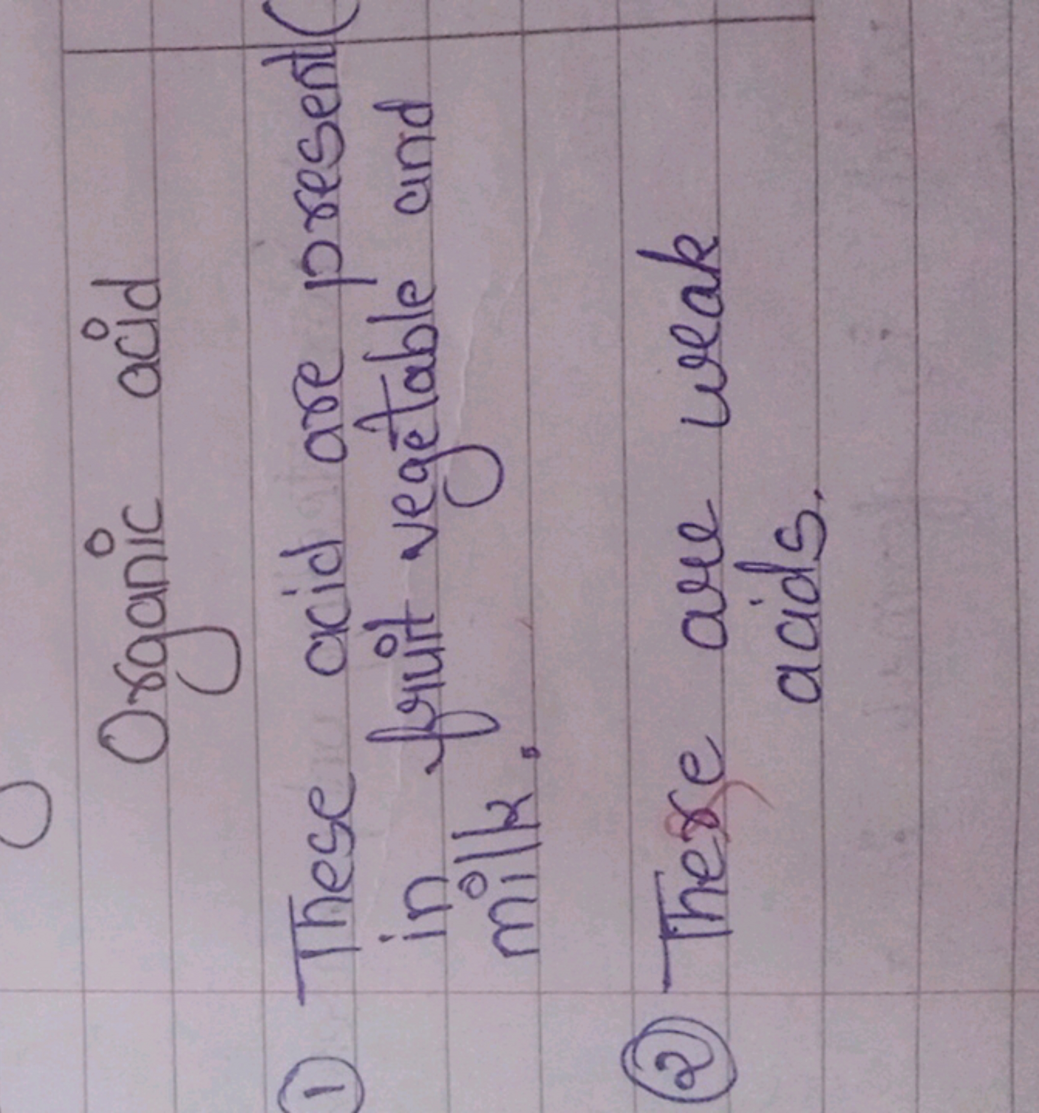 Organic acid
1) These acid are present ( in fruit vegetable and milk.
