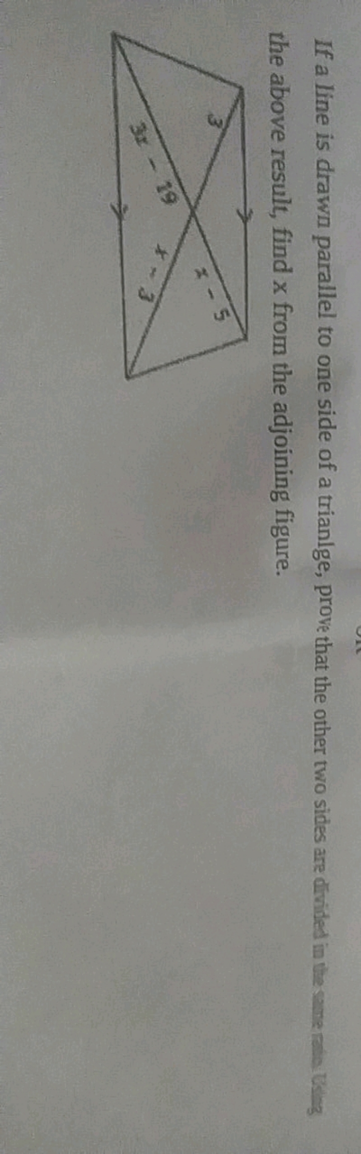 If a line is drawn parallel to one side of a trianlge, prove that the 