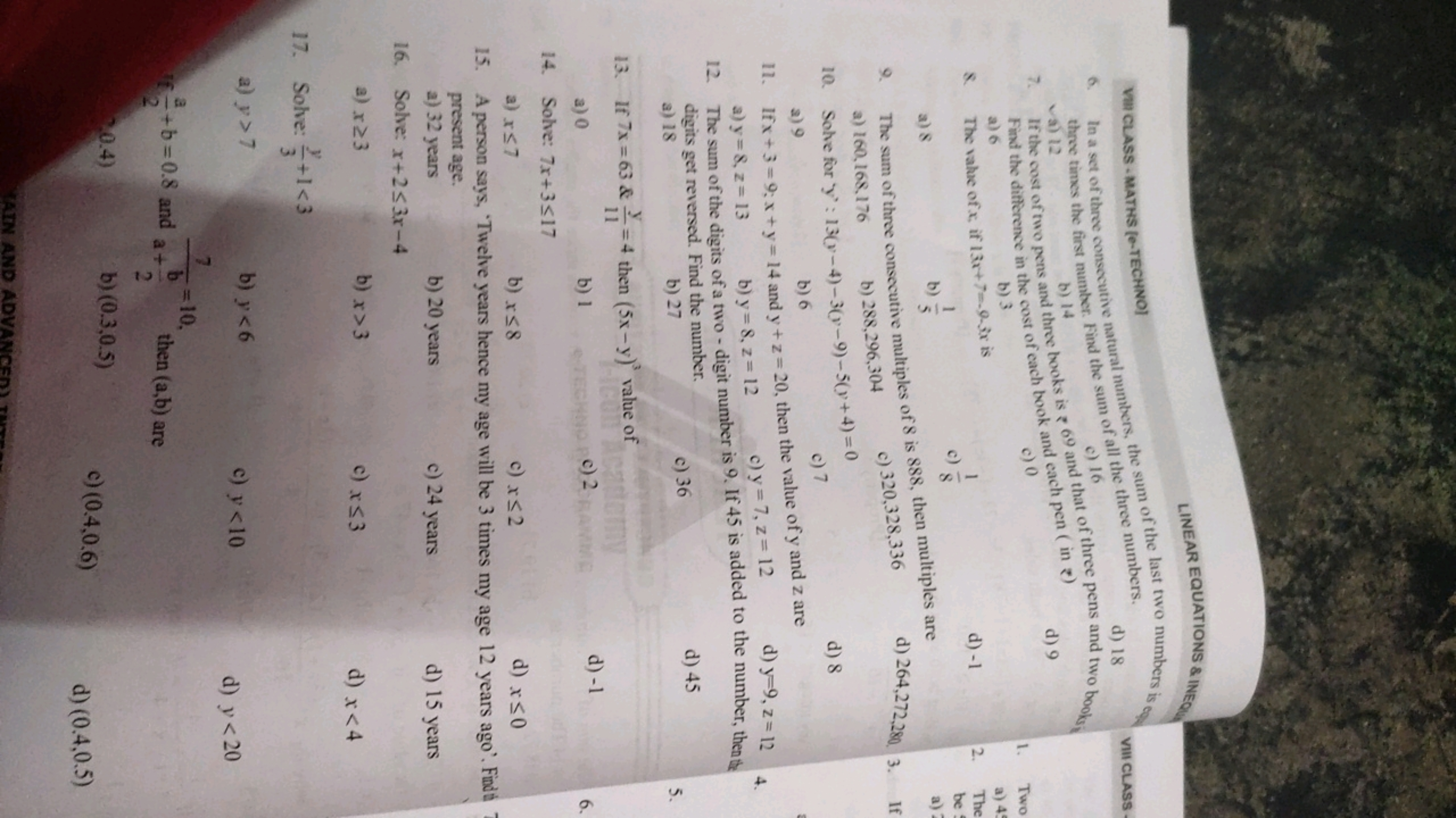 LINEAR EQUATIONS \& INEQ
6. In a set of three consecutive natural numb