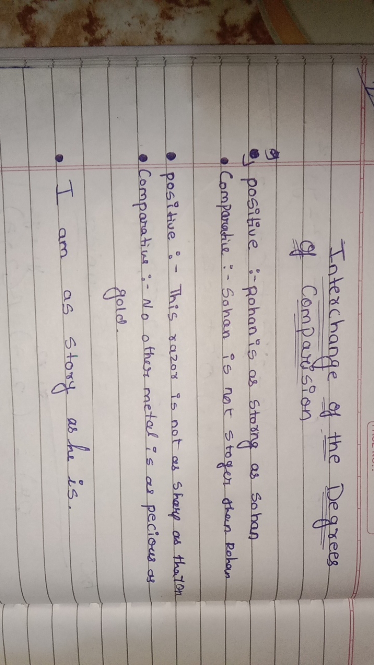 Interchange of the Degrees of Comparision
9
1) positive:-pohan is as s