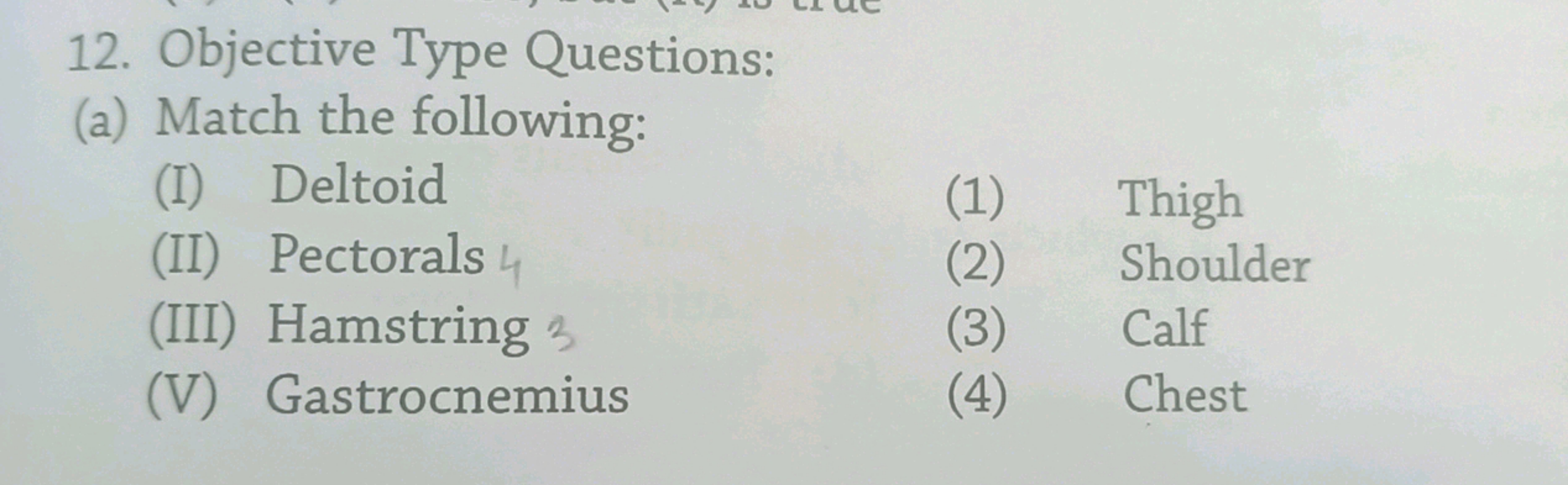 12. Objective Type Questions:
(a) Match the following:
(I) Deltoid
(1)