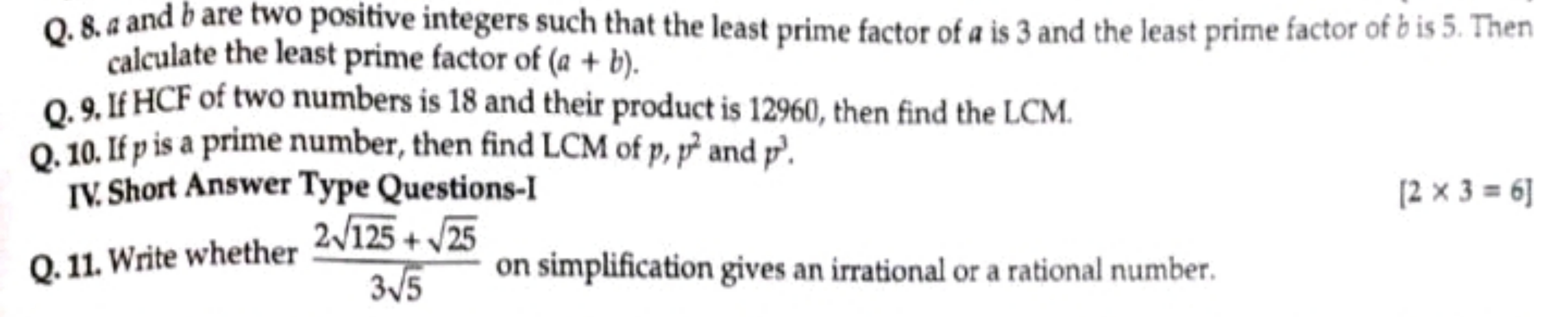 Q. 8. a and b are two positive integers such that the least prime fact