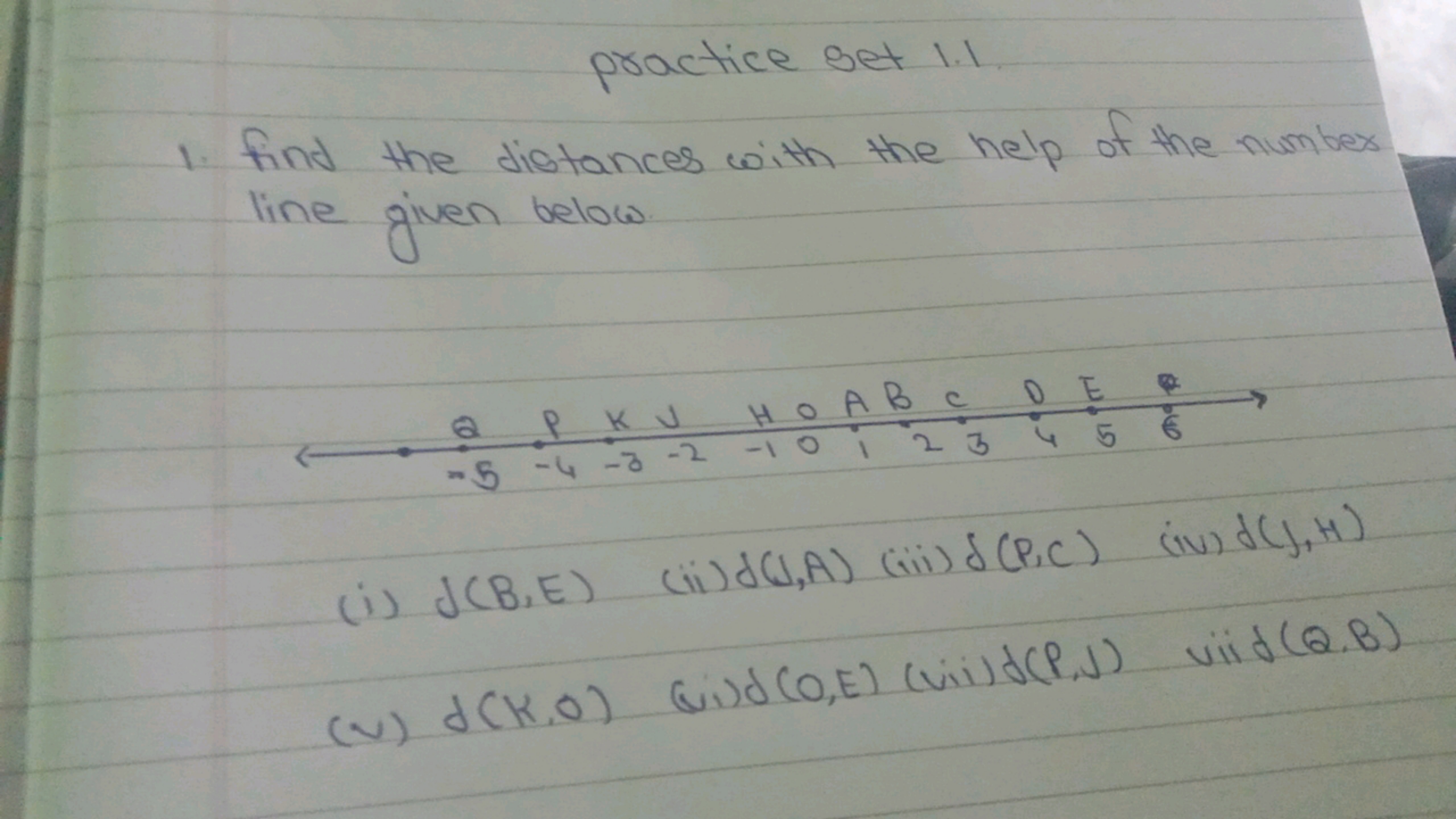 practice set 1.1
1. Find the distances with the help of the number lin