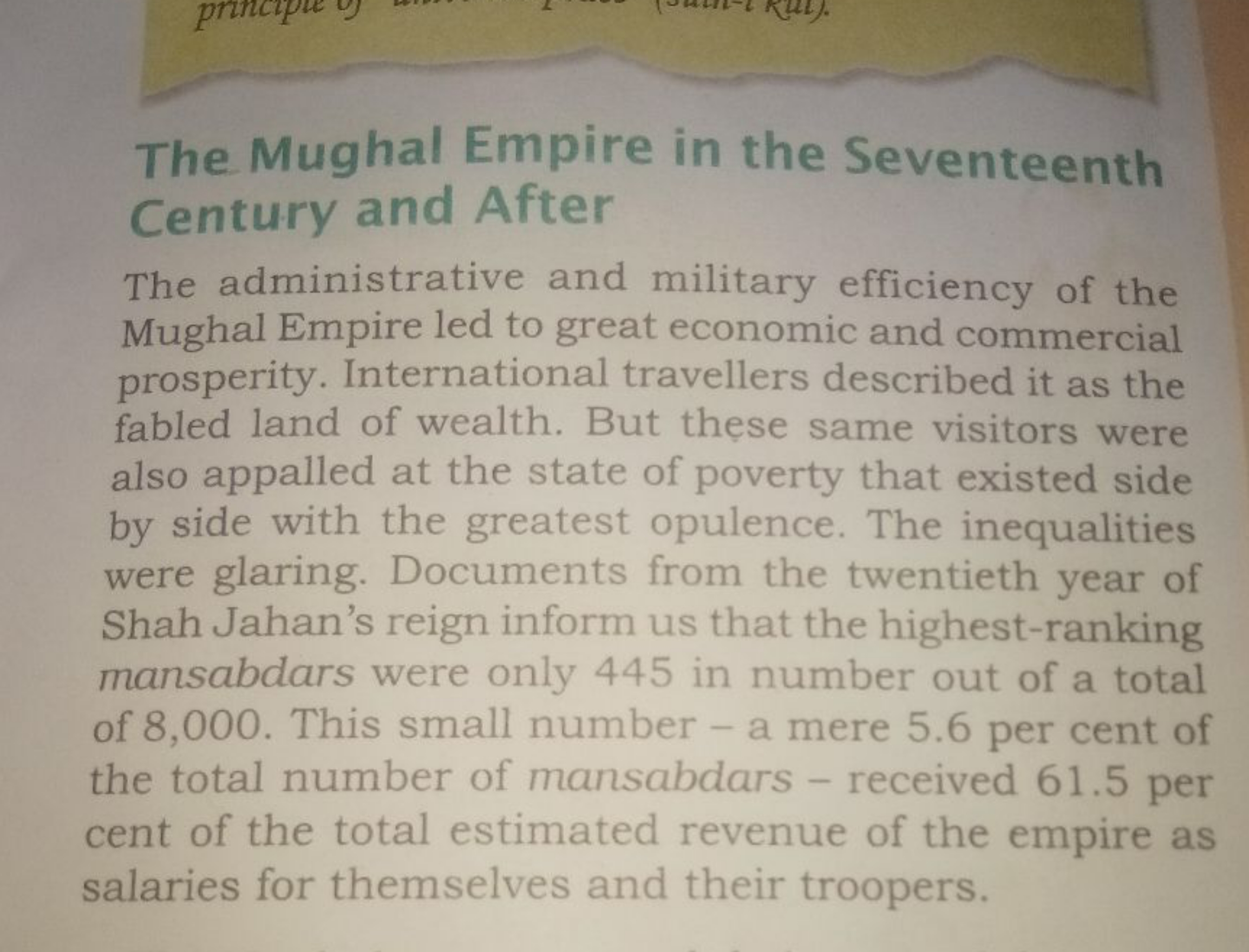 The Mughal Empire in the Seventeenth Century and After
The administrat