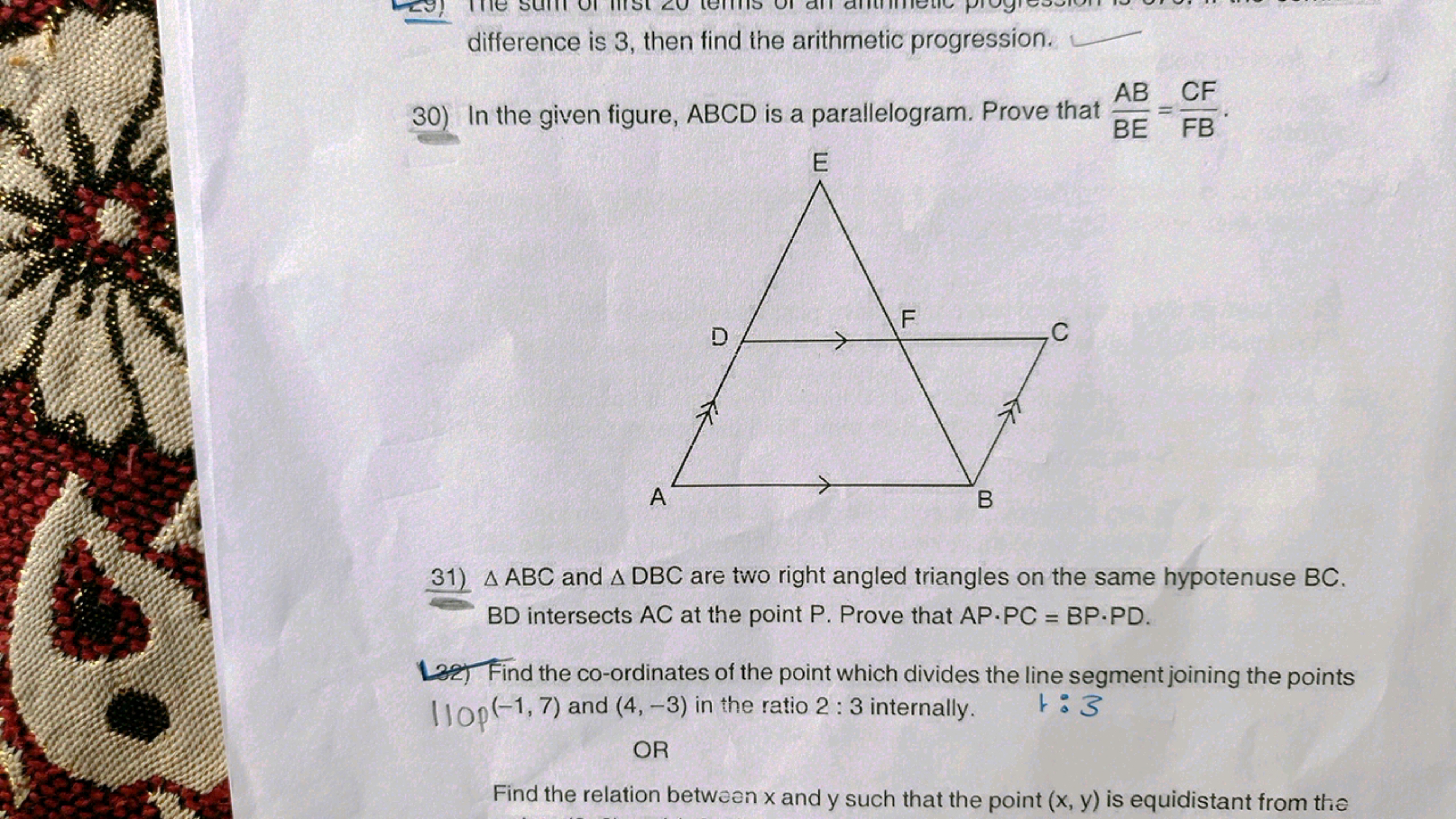 difference is 3, then find the arithmetic progression.
30) In the give