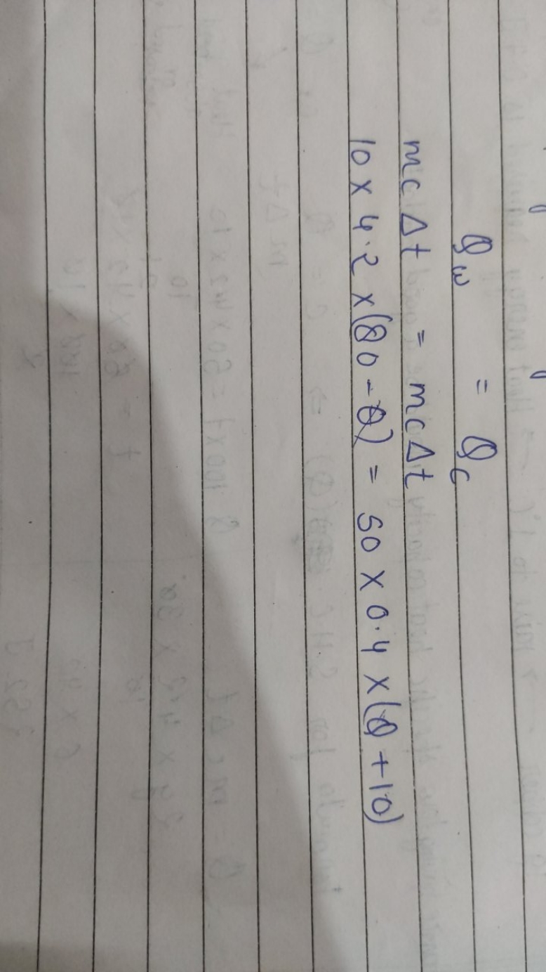 Qω​=Qc​mcΔt=mcΔt10×4.2×(80−θ)=50×0.4×(Q+10)​