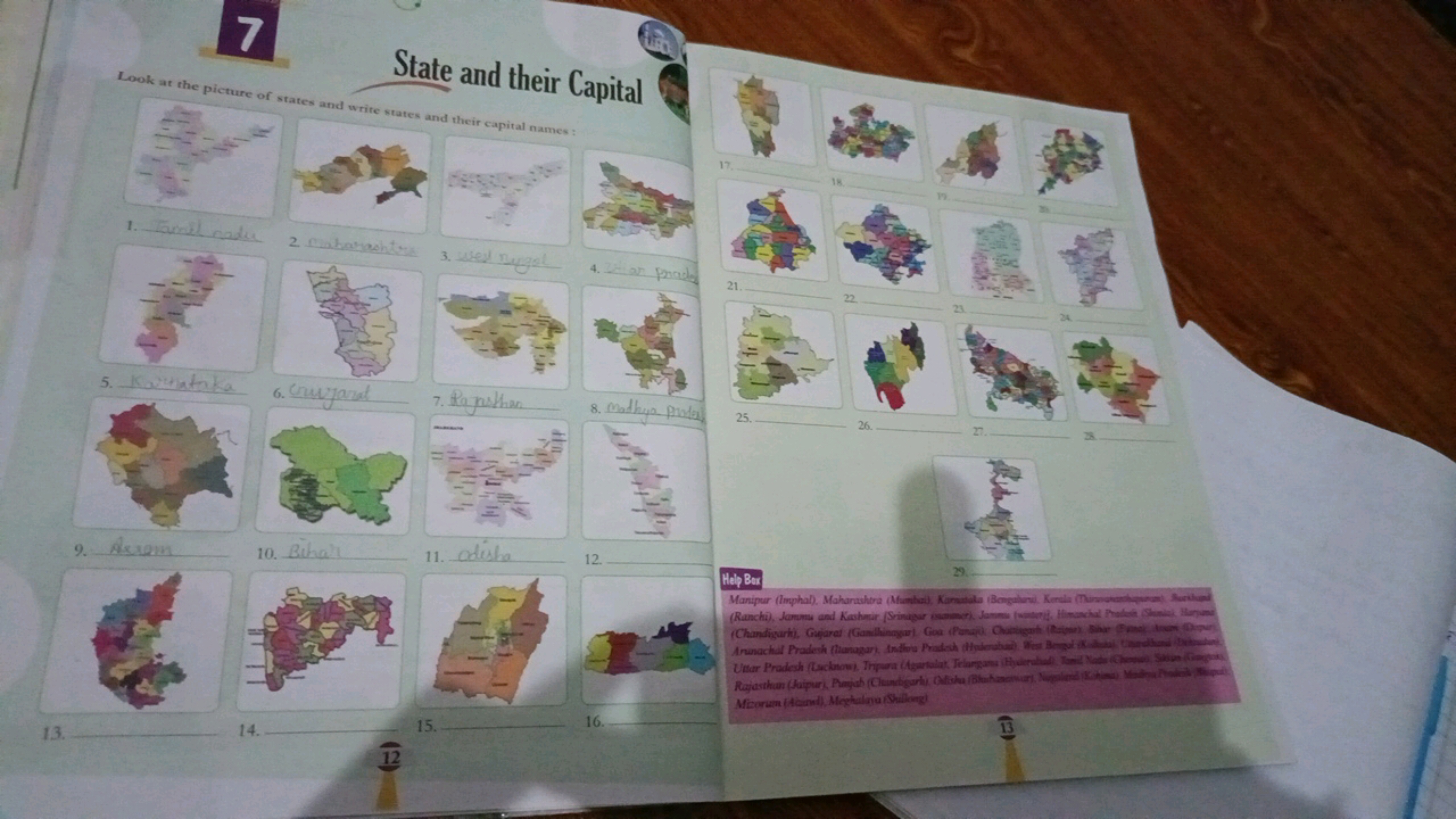 7
State and their Capital
Look at the picture of states and write stat