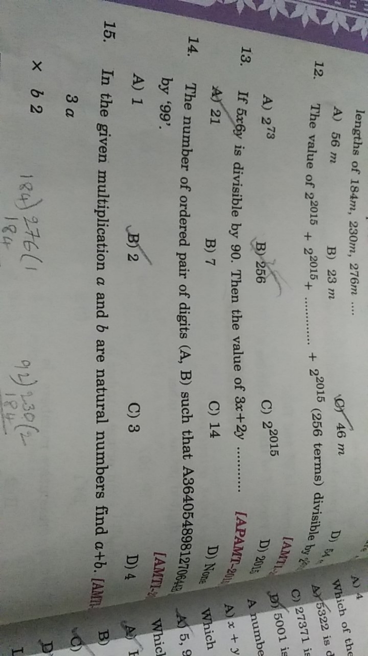 lengths of 184 m,230 m,276 m….
A) 56 m
B) 23 m
b) 46 m
A)
which of the