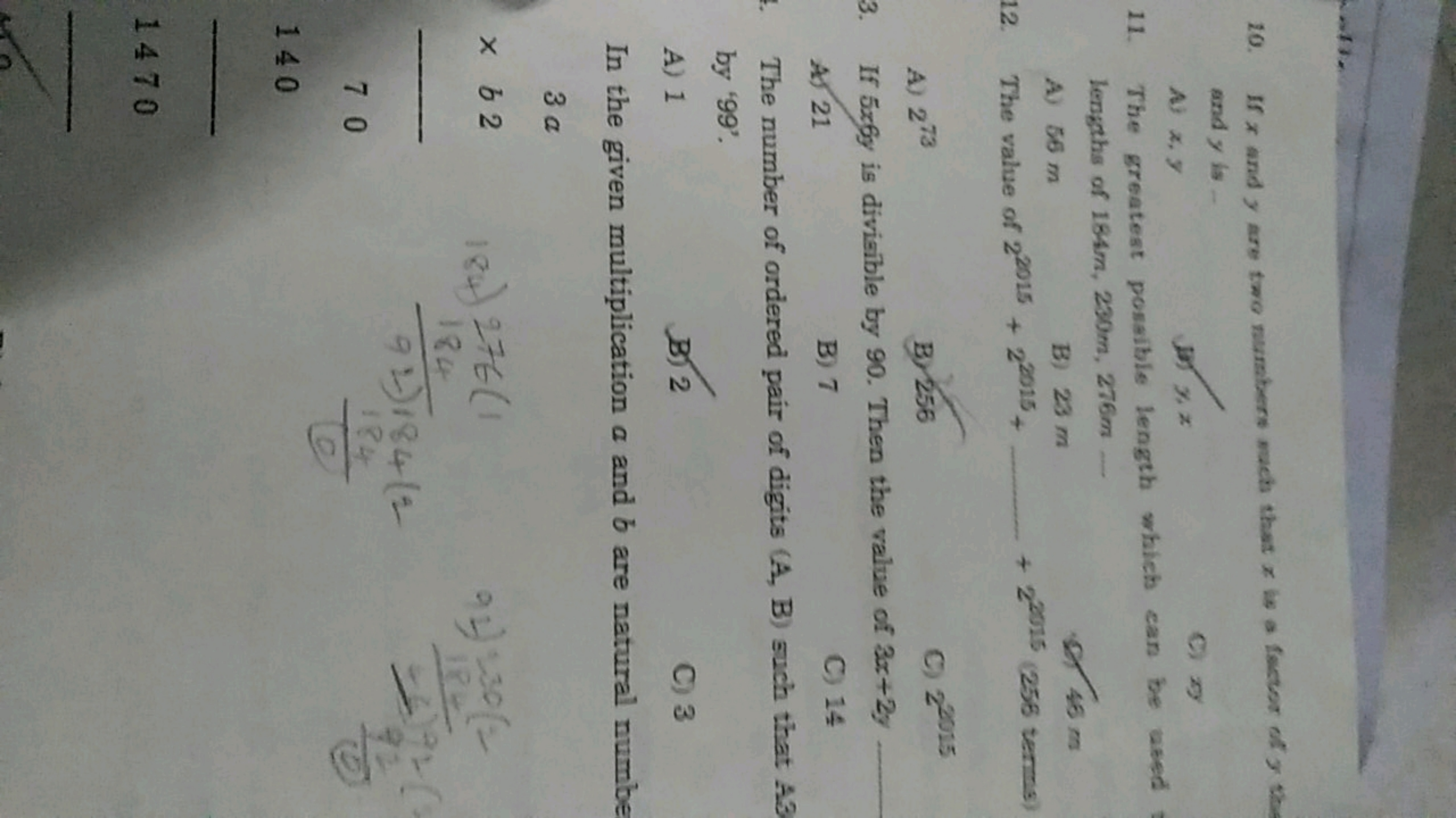 10. If x and y are two numbers much that x is a factor of y the and y 