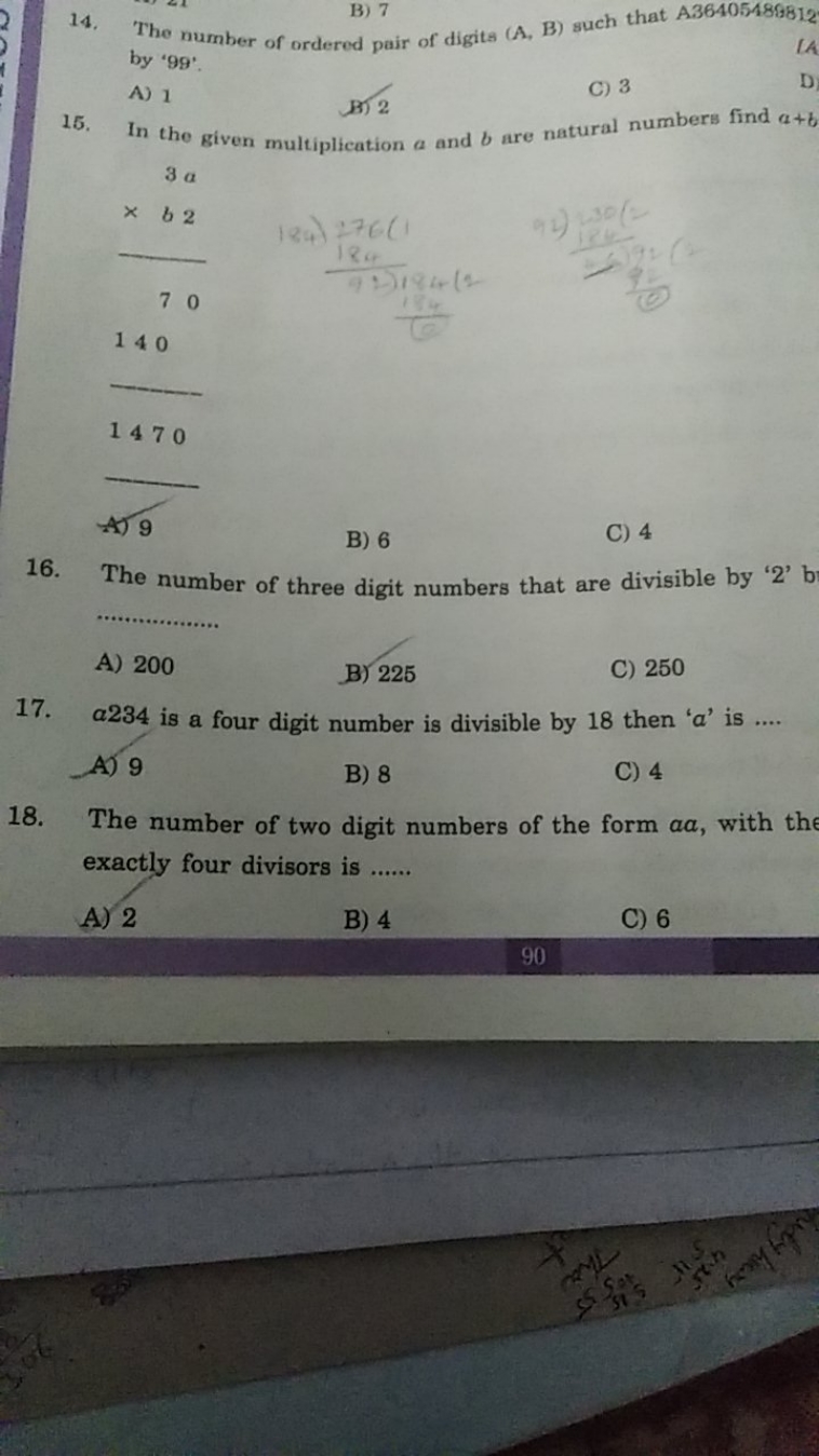 14. The number of ordered pair of digits (A, B) such that A36405489812