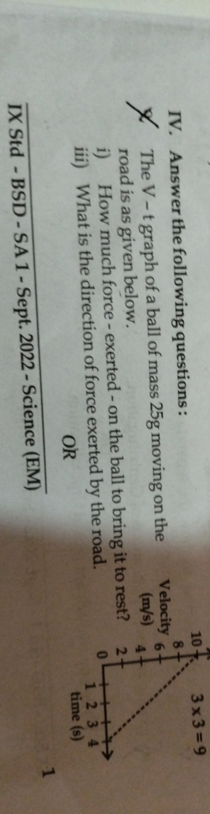 IV. Answer the following questions:

X The V−t graph of a ball of mass