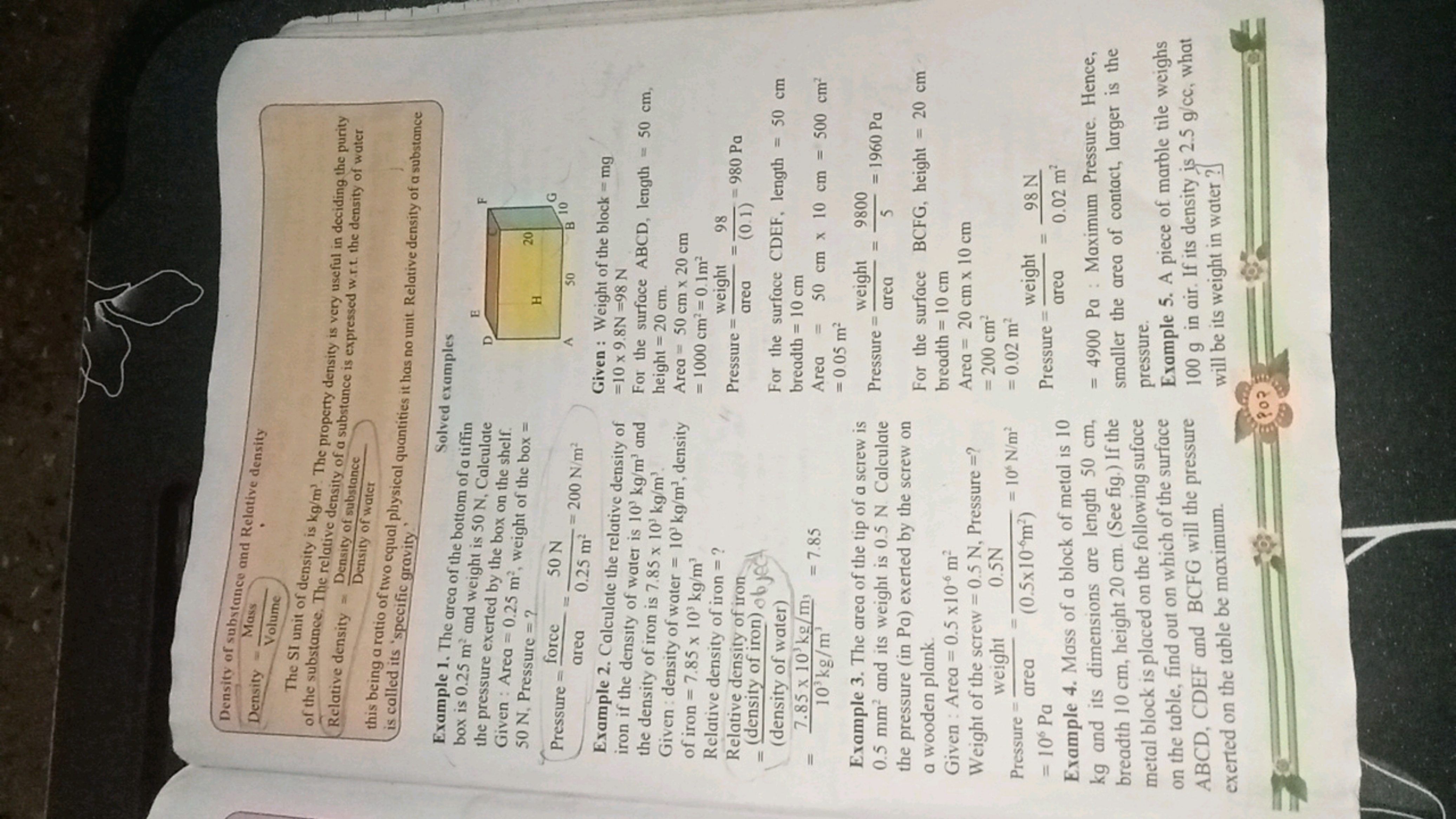 Density of substance and Relative density
Density
Mass
Volume
Relative