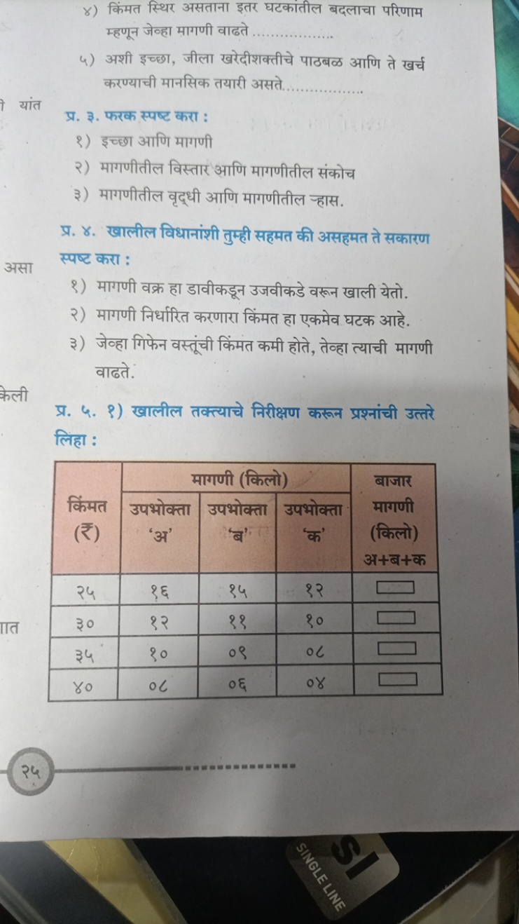 ४) किंमत स्थिर असताना इतर घटकातील बदलाचा परिणाम म्हणून जेव्हा मागणी वा