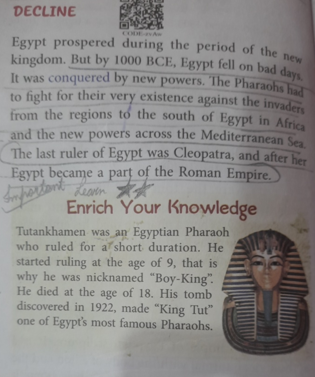 DECLINE
Egypt prospered during the period of the new kingdom. But by 1