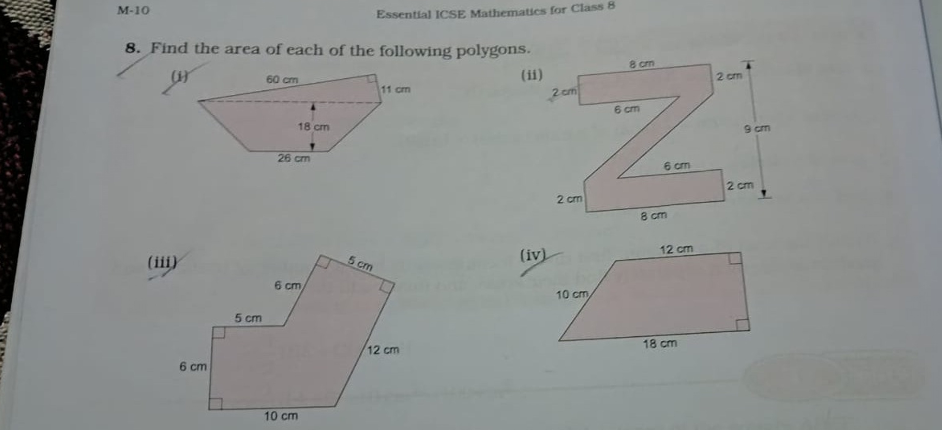 M-10
Essential ICSE Mathematics for Class 8
8. Find the area of each o