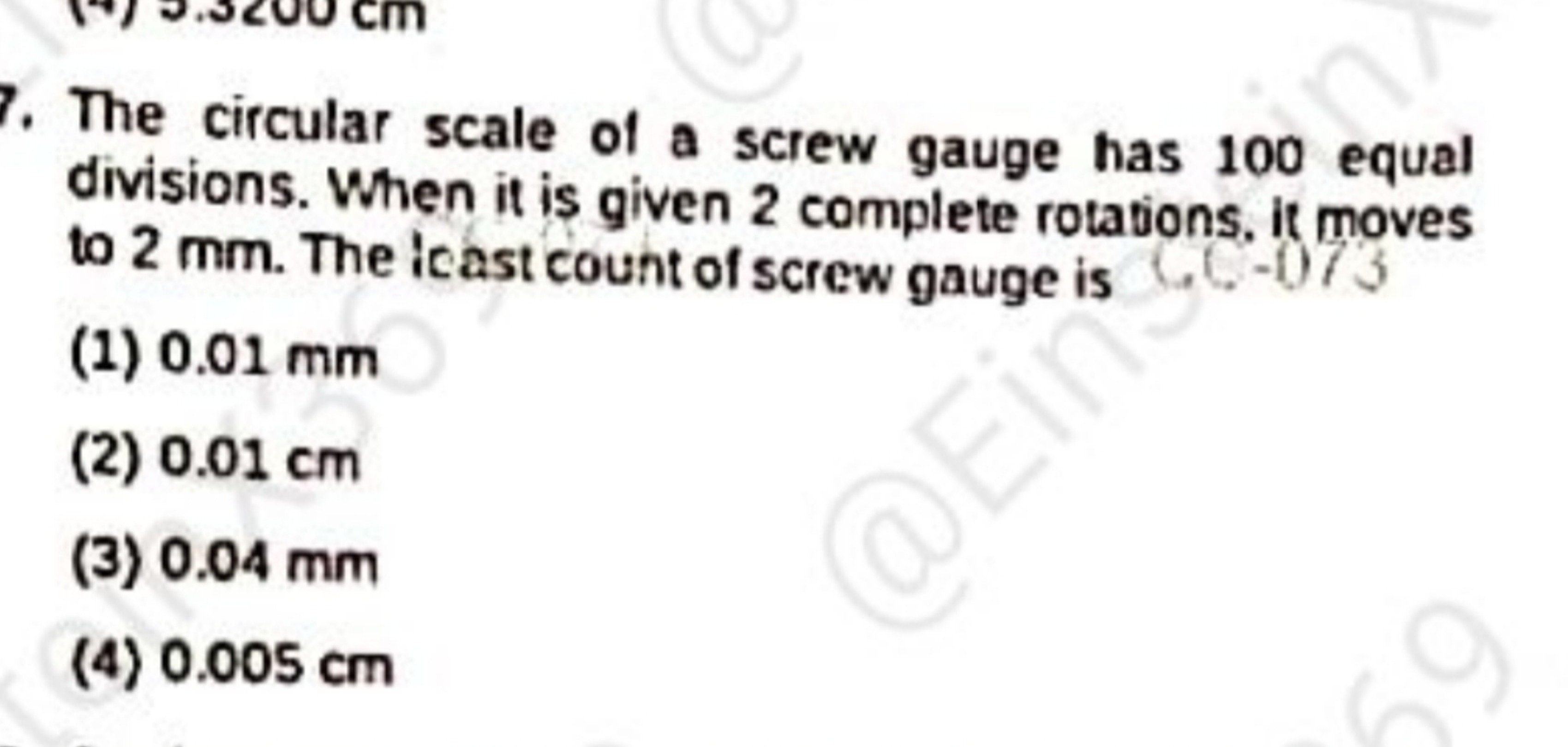 The circular scale of a screw gauge has 100 equal divisions. When it i