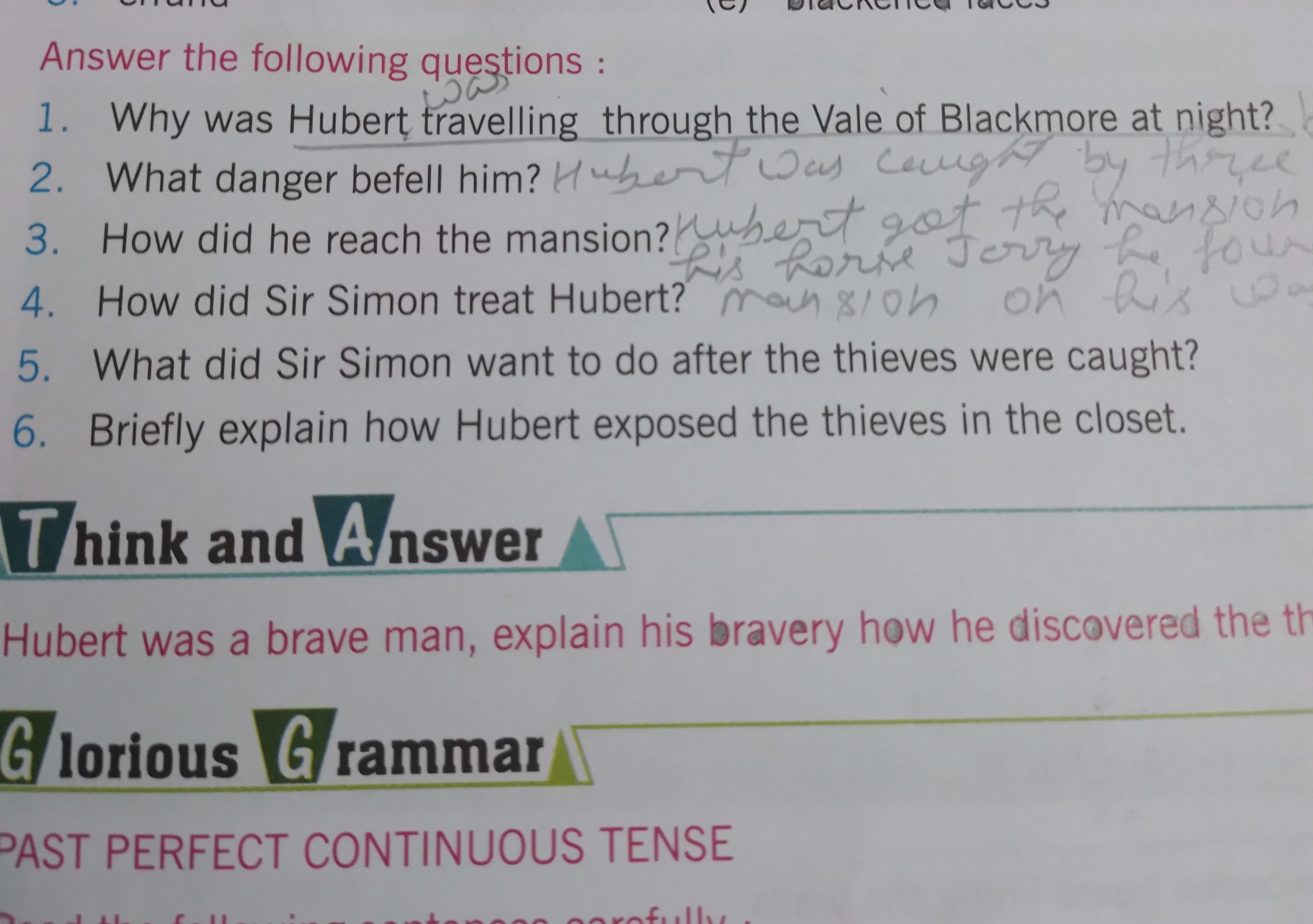 Answer the following questions:
1. Why was Hubert travelling through t