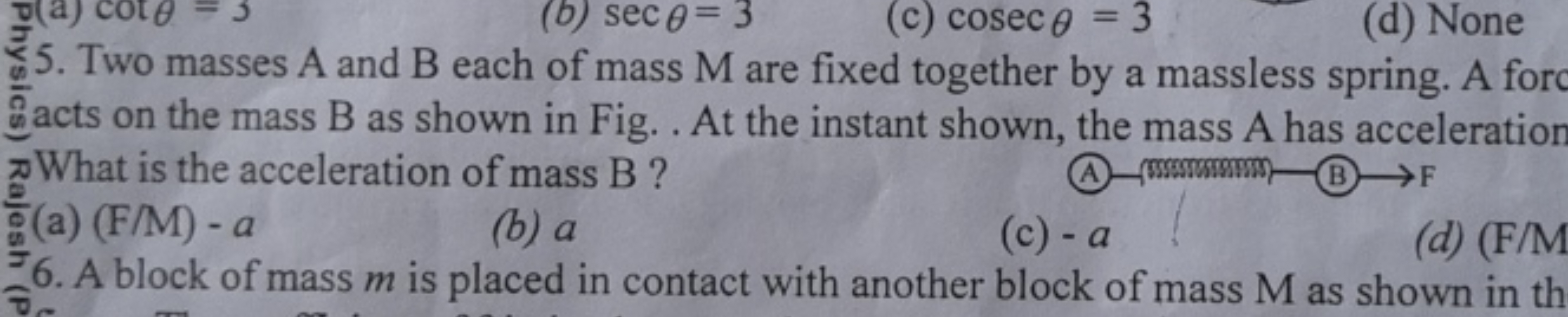 z∞. Two masses A and B each of mass M are fixed together by a massless