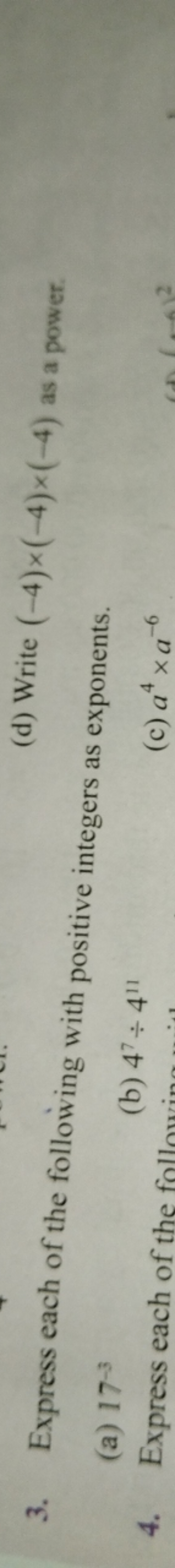 3. Express each of the following with positive integers as exponents.
