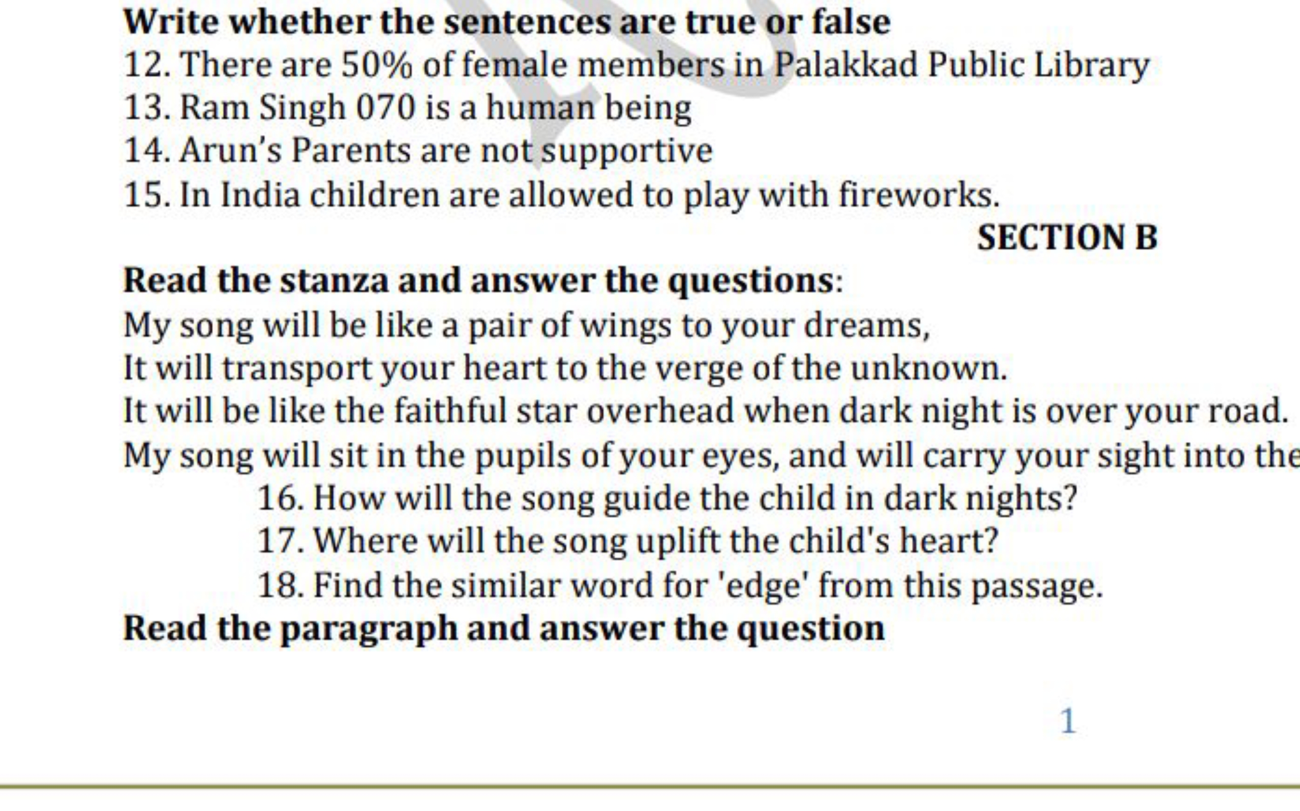 Write whether the sentences are true or false
12. There are 50\% of fe