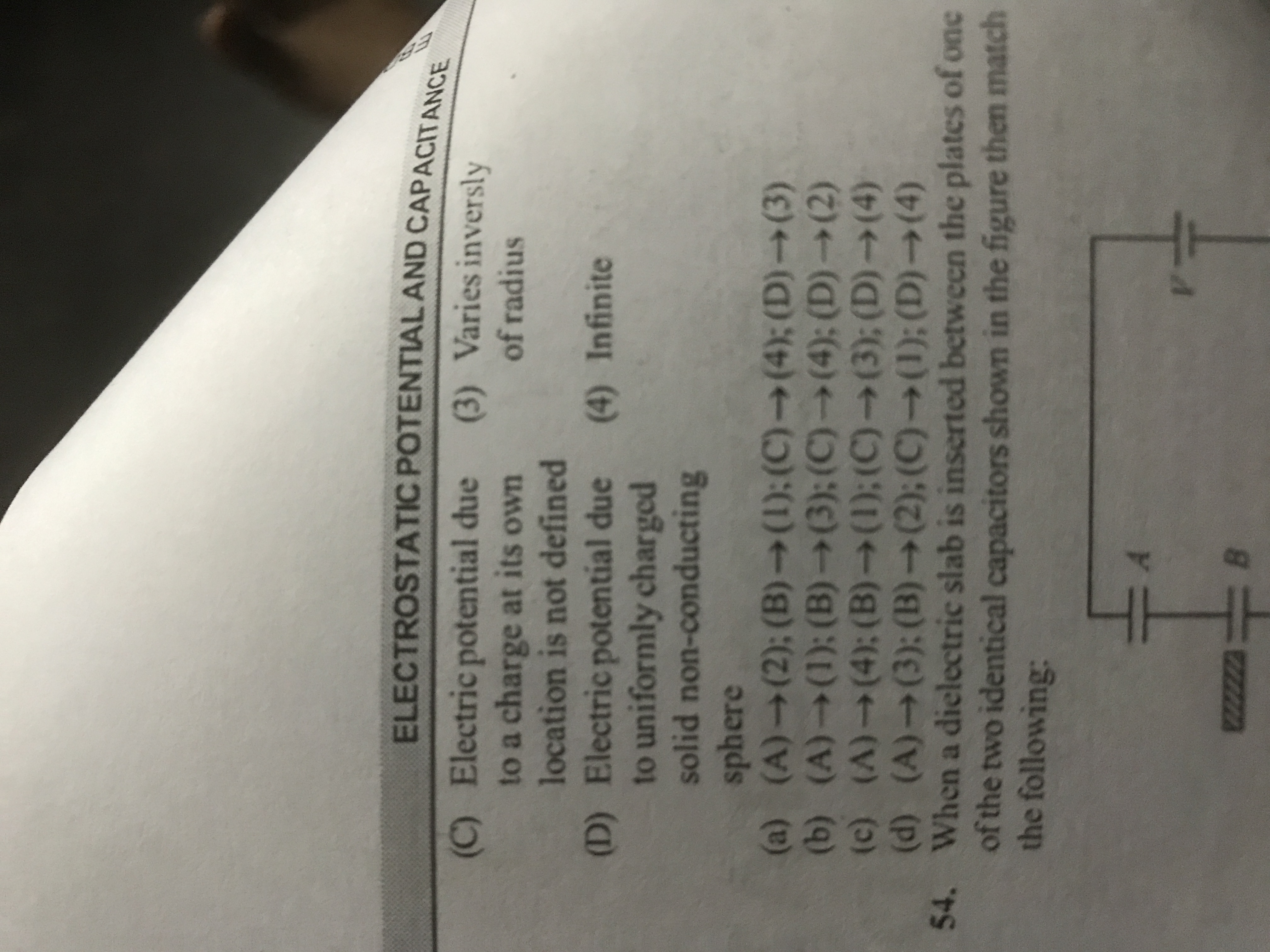 ELECTROSTATIC POTENTLAL AND CAPACITANCE
(C) Electric potential due to 