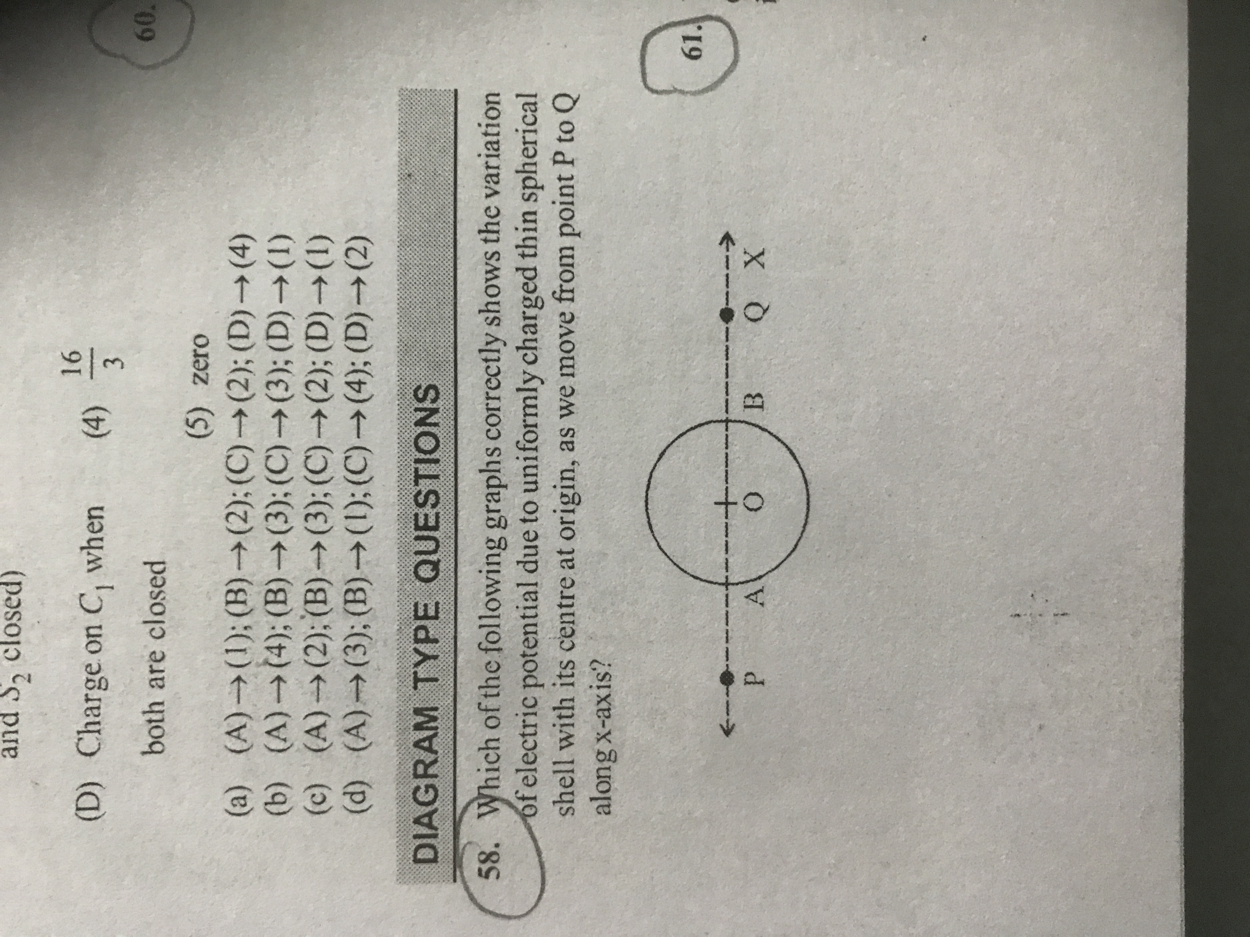 (D) Charge on C1​ when
(4) 316​ both are closed
(5) zero
(a) (A) → (1)