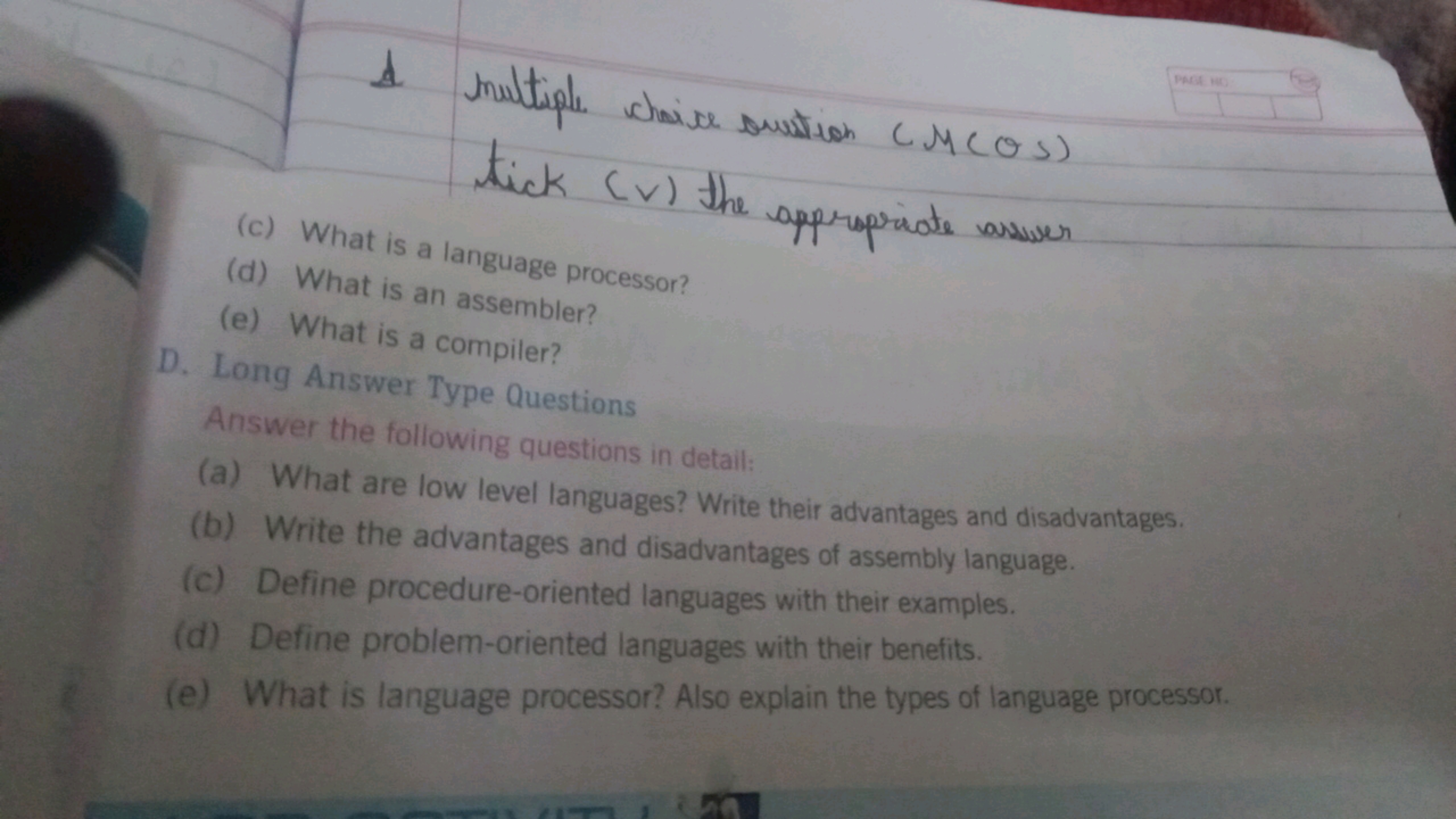 1. multiple chaise ountion (M(θs)
(c) What is a language processor?
ti