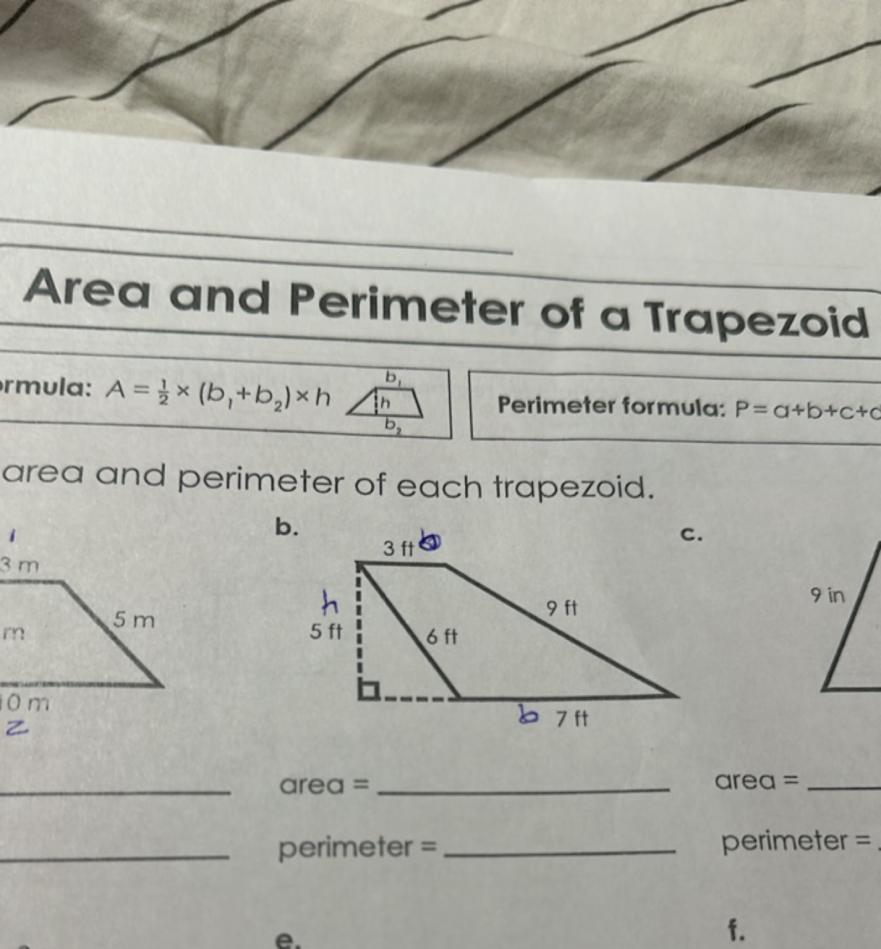 Area and Perimeter of a Trapezoid
rmula: A=21​×(b1​+b2​)×h
hb1​​b1​​ □